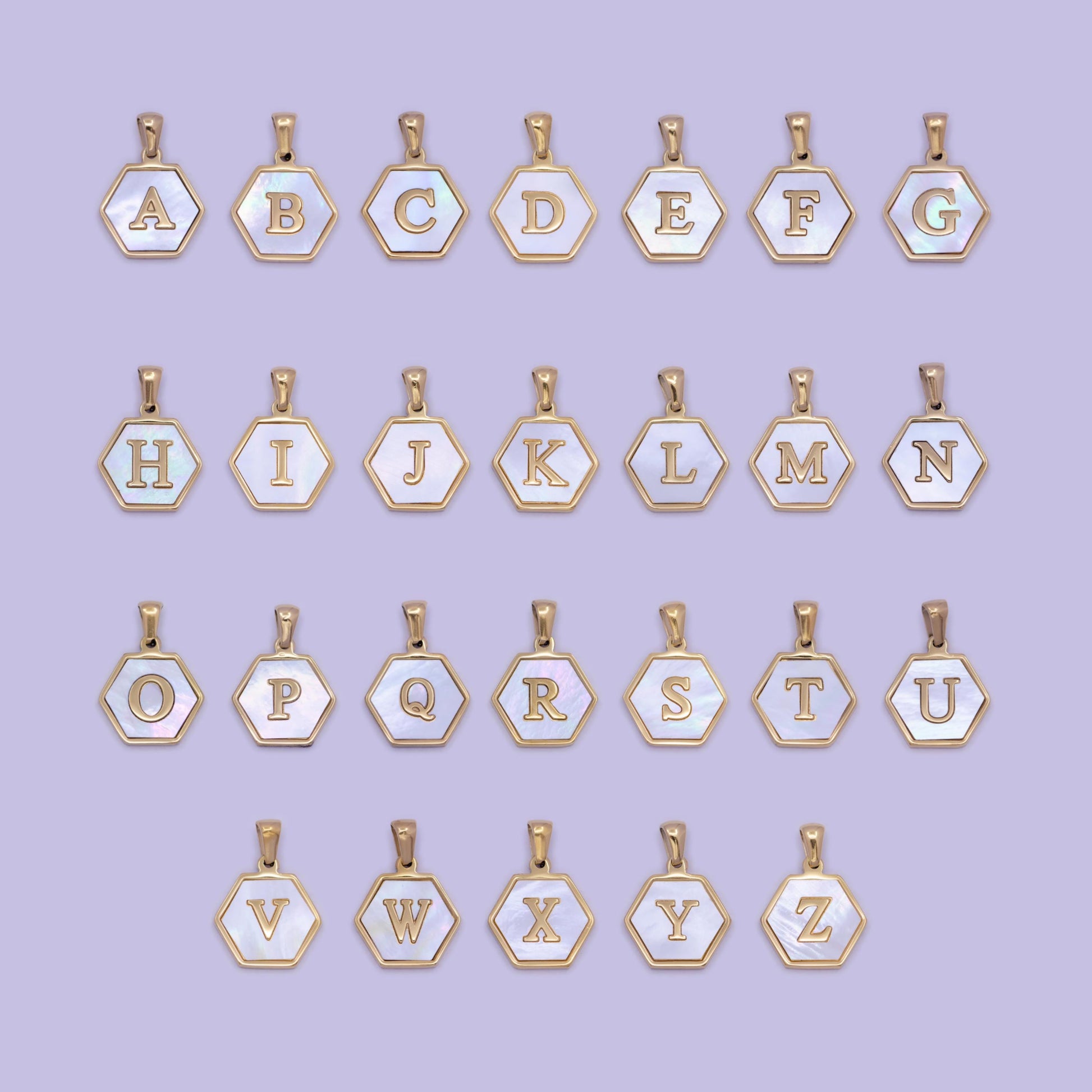 Mother of pearl letter charm initial necklace pendant personalized hexagon gold geometric monogram jewelry initial necklace
