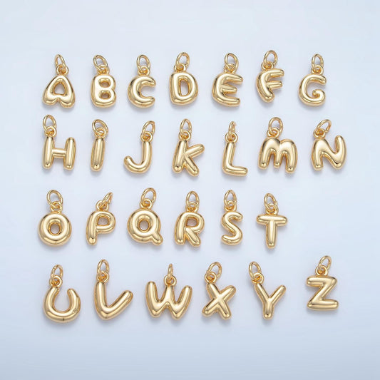 Small gold filled alphabet balloon initial charm puffy letter charm necklace bubble font style trend fashion jewelry necklace bracelet a1591