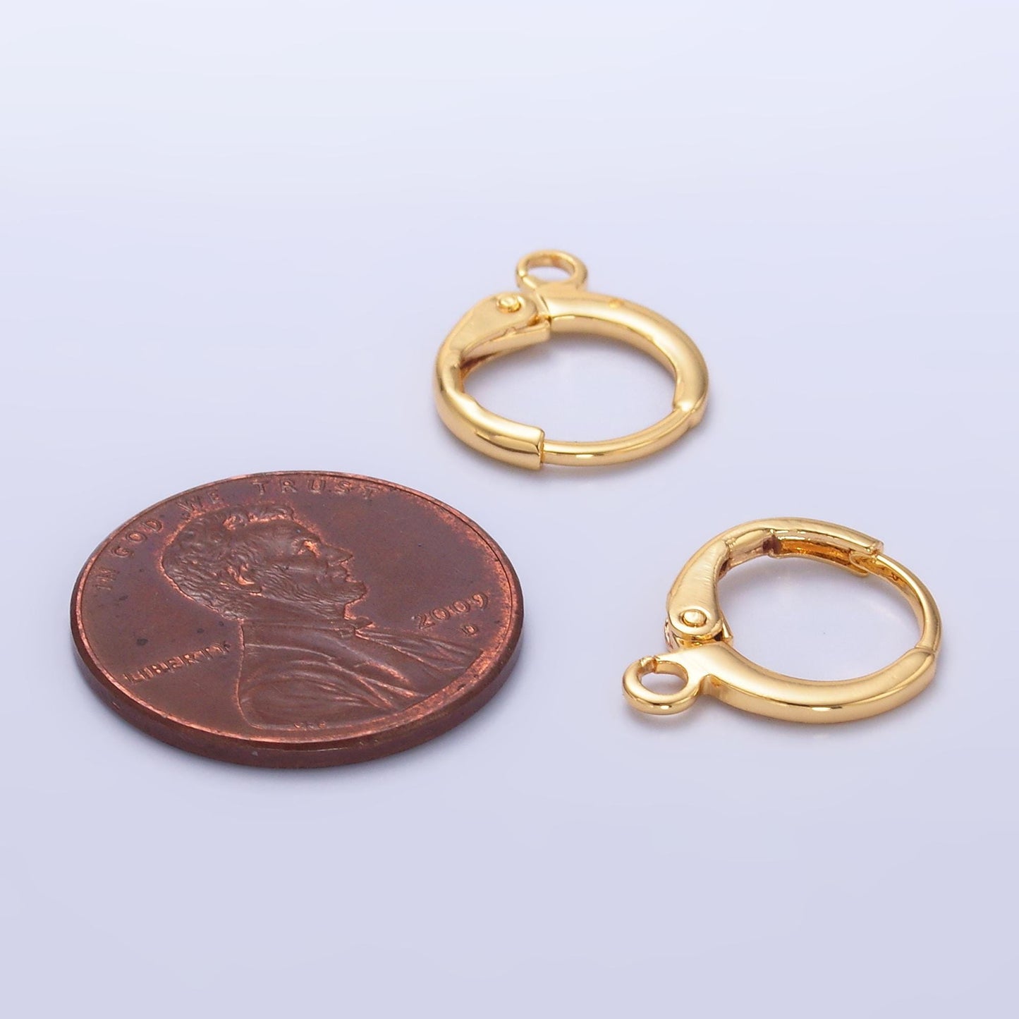 1 pair gold round huggies hoop lever back earring with open link for charm earring jewelry making Z1031