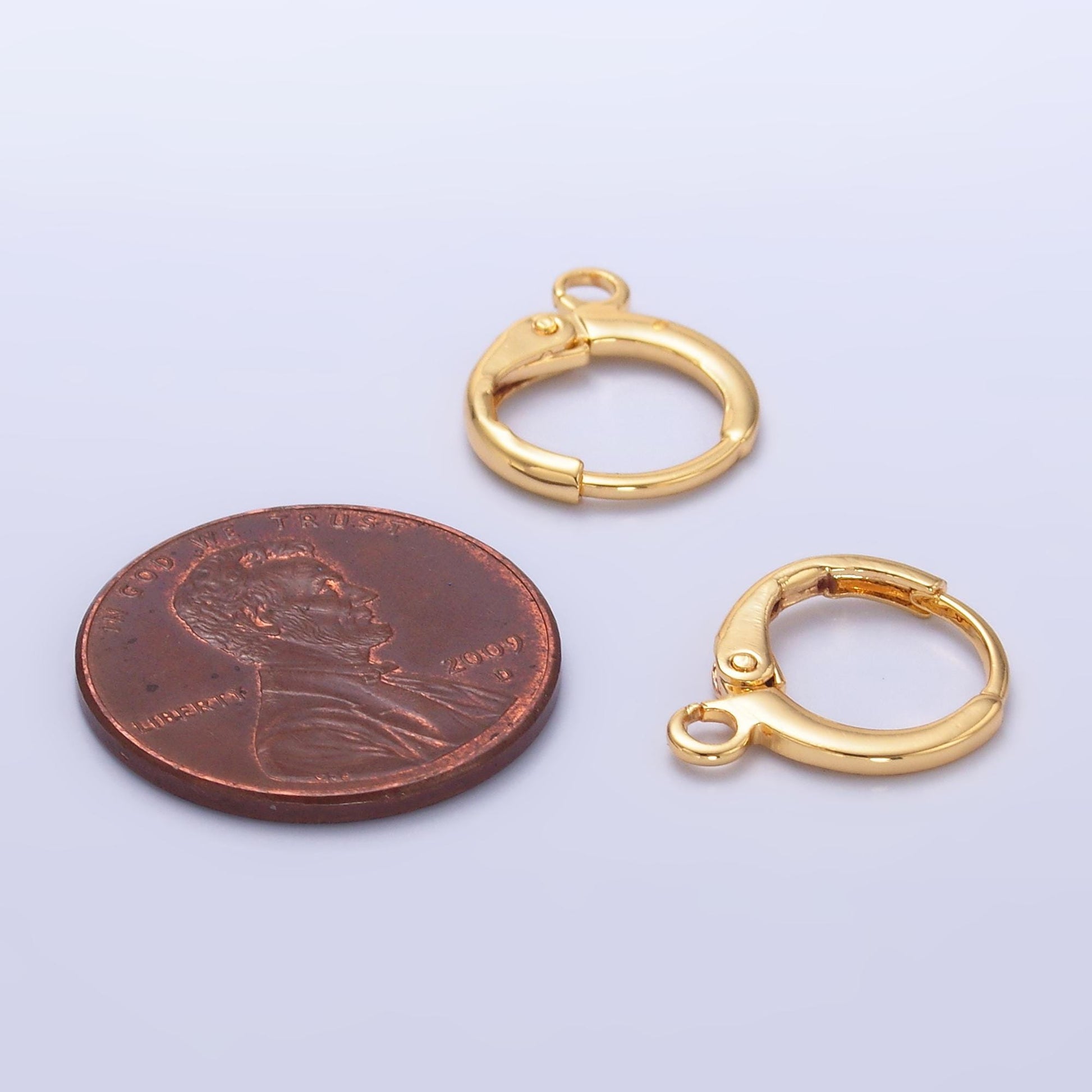 1 pair gold round huggies hoop lever back earring with open link for charm earring jewelry making Z1031