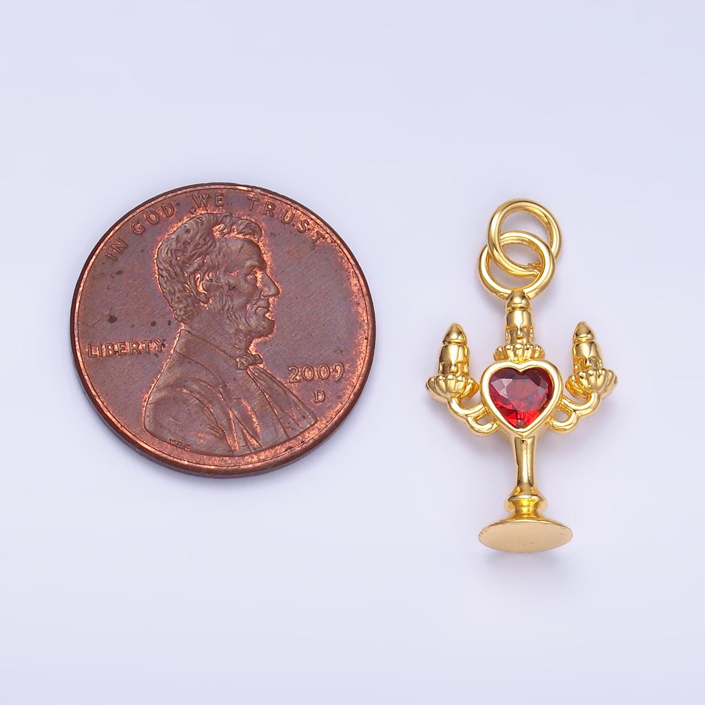 Mini Gold Filled Candelabra Charm Heart CZ Candlesticks Charm for Necklace or Bracelet cHARM w339