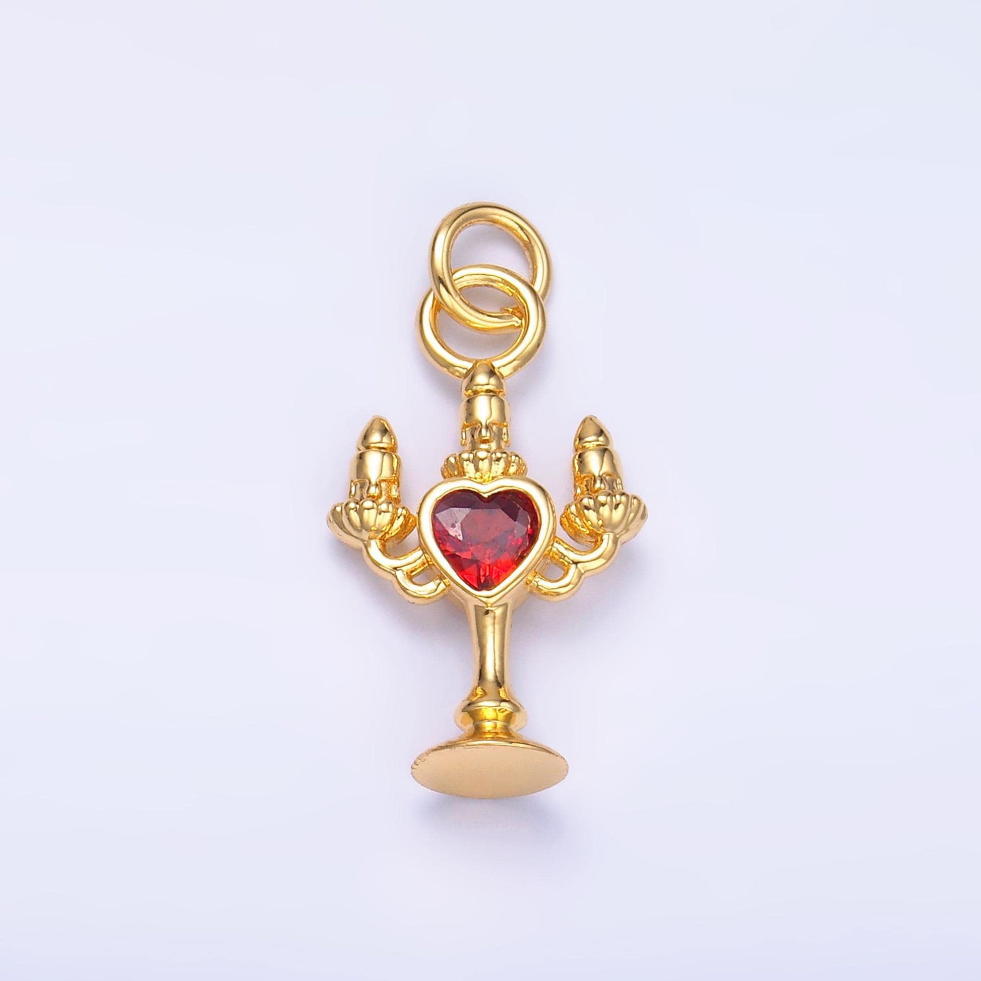 Mini Gold Filled Candelabra Charm Heart CZ Candlesticks Charm for Necklace or Bracelet cHARM w339