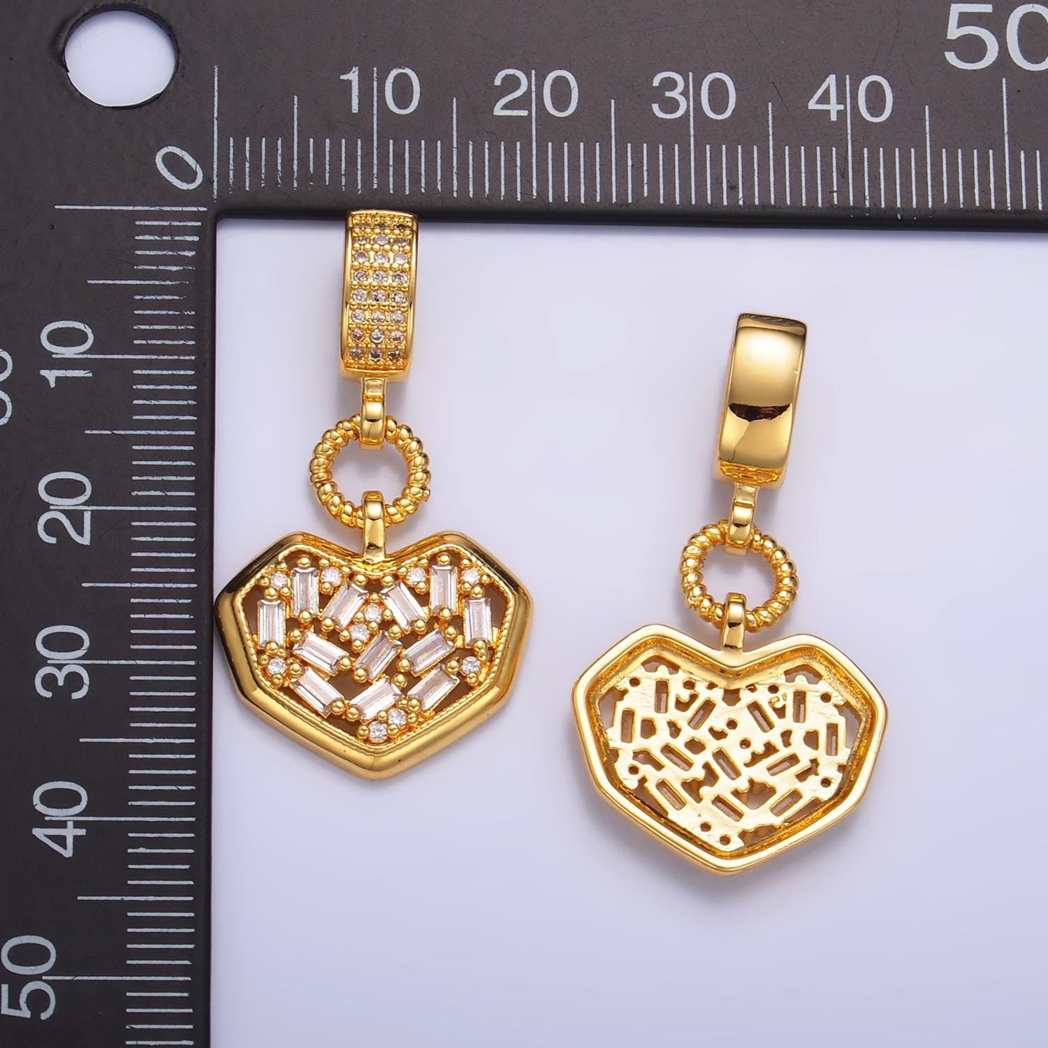 24K Gold Filled Geometric Heart Charm, Gold Love Heart Charms For Bracelet Necklace Jewelry Making Supplies AA1090