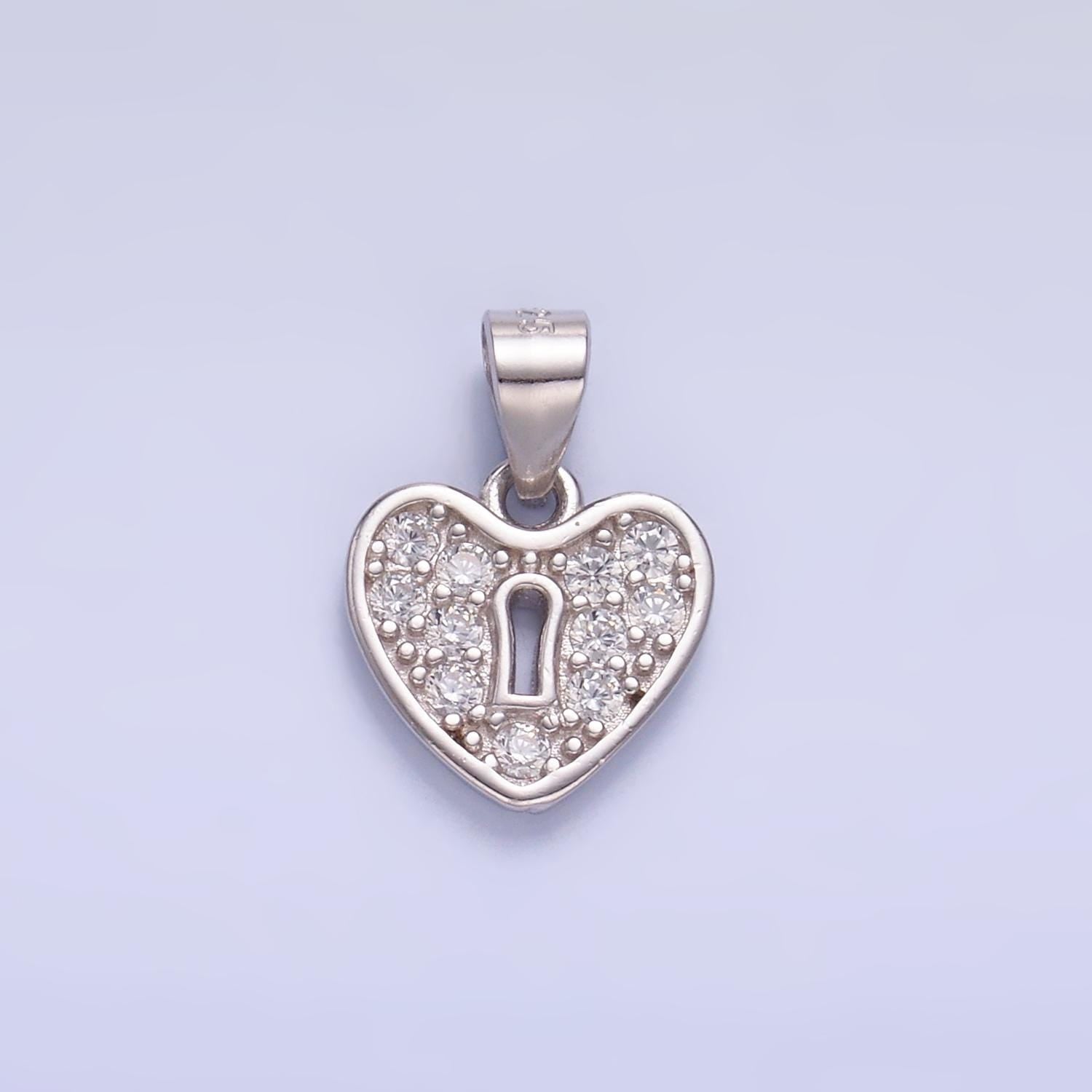 Mini Sterling Silver Clear CZ Micro Pave Stone Heart Pendant for Valentine Charm Bracelet | SL-607