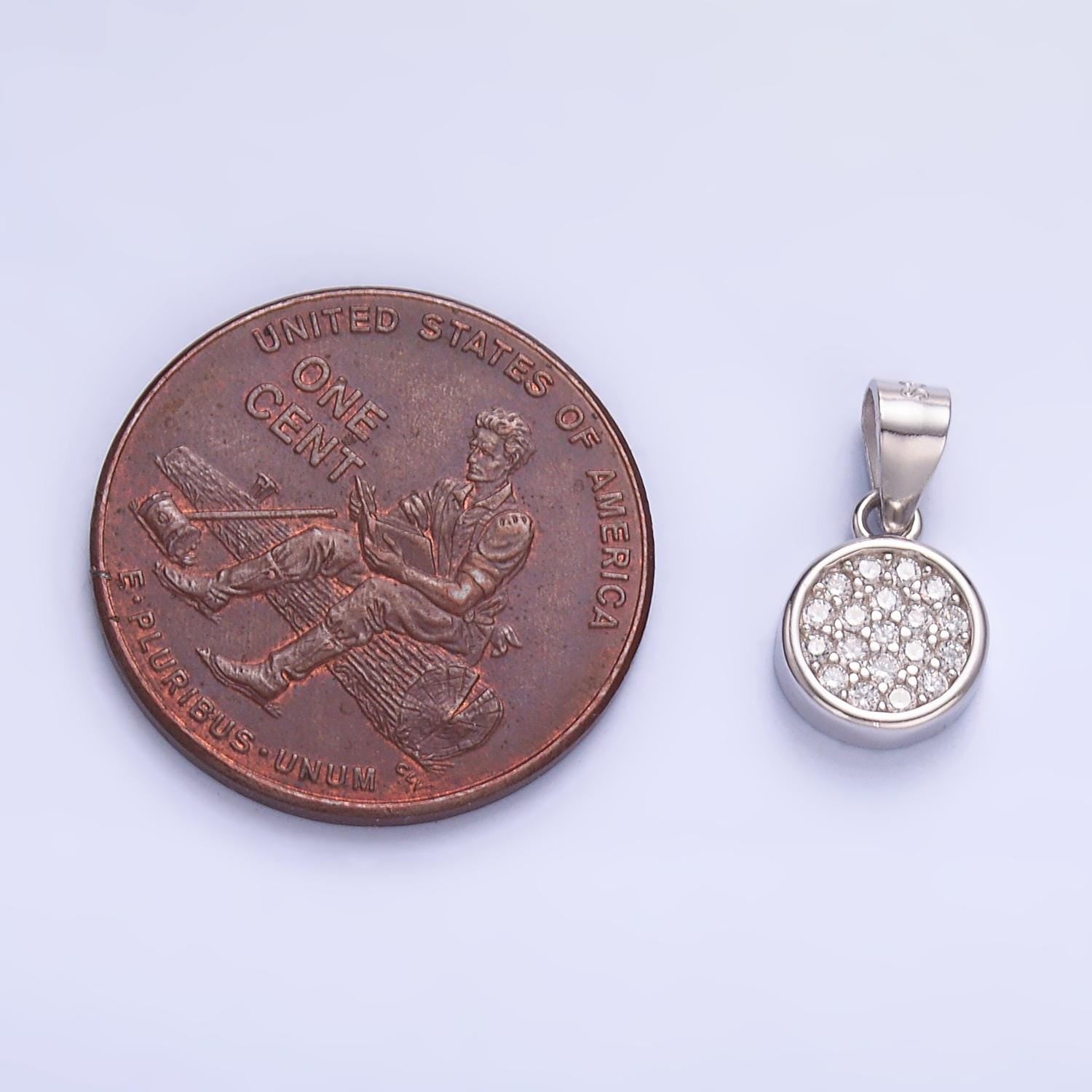 Mini Cubic Zirconia Coin Charn S925 Sterling Silver Clear CZ Micro Paved CZ Round Pendant | SL-604