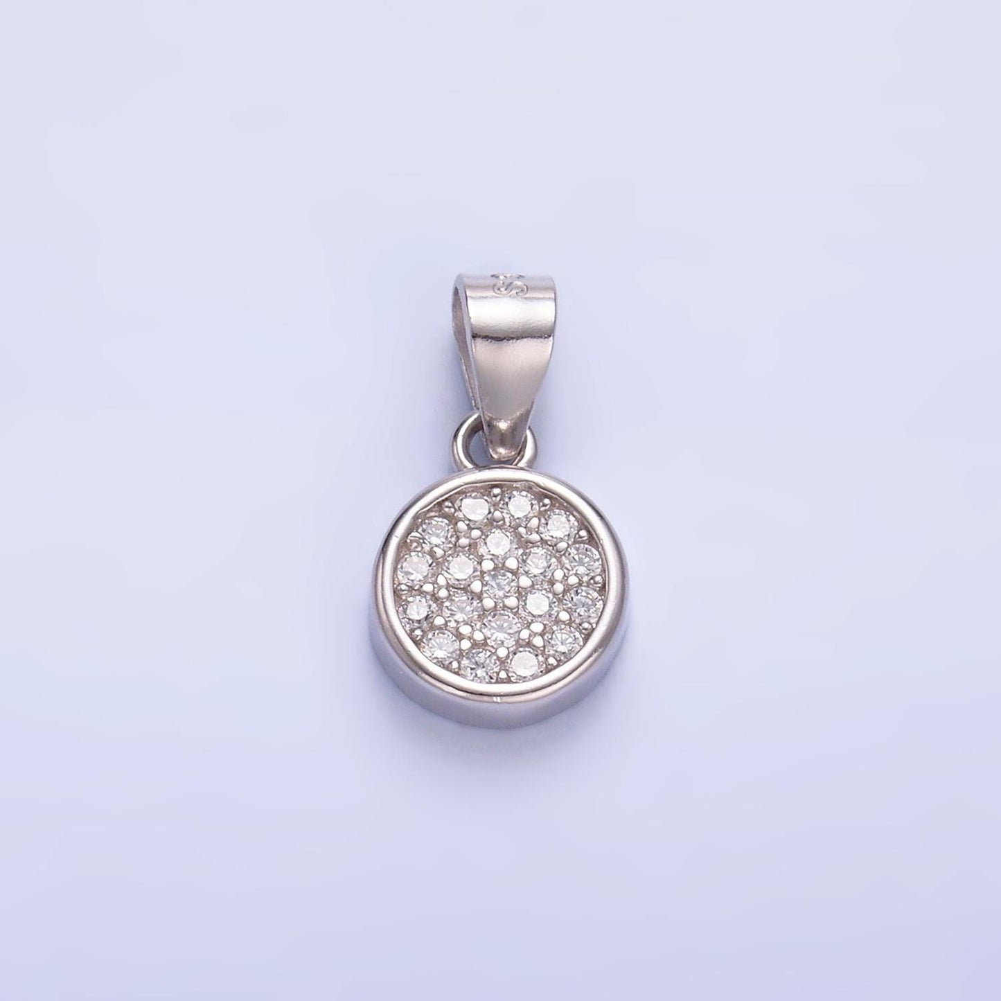 Mini Cubic Zirconia Coin Charn S925 Sterling Silver Clear CZ Micro Paved CZ Round Pendant | SL-604