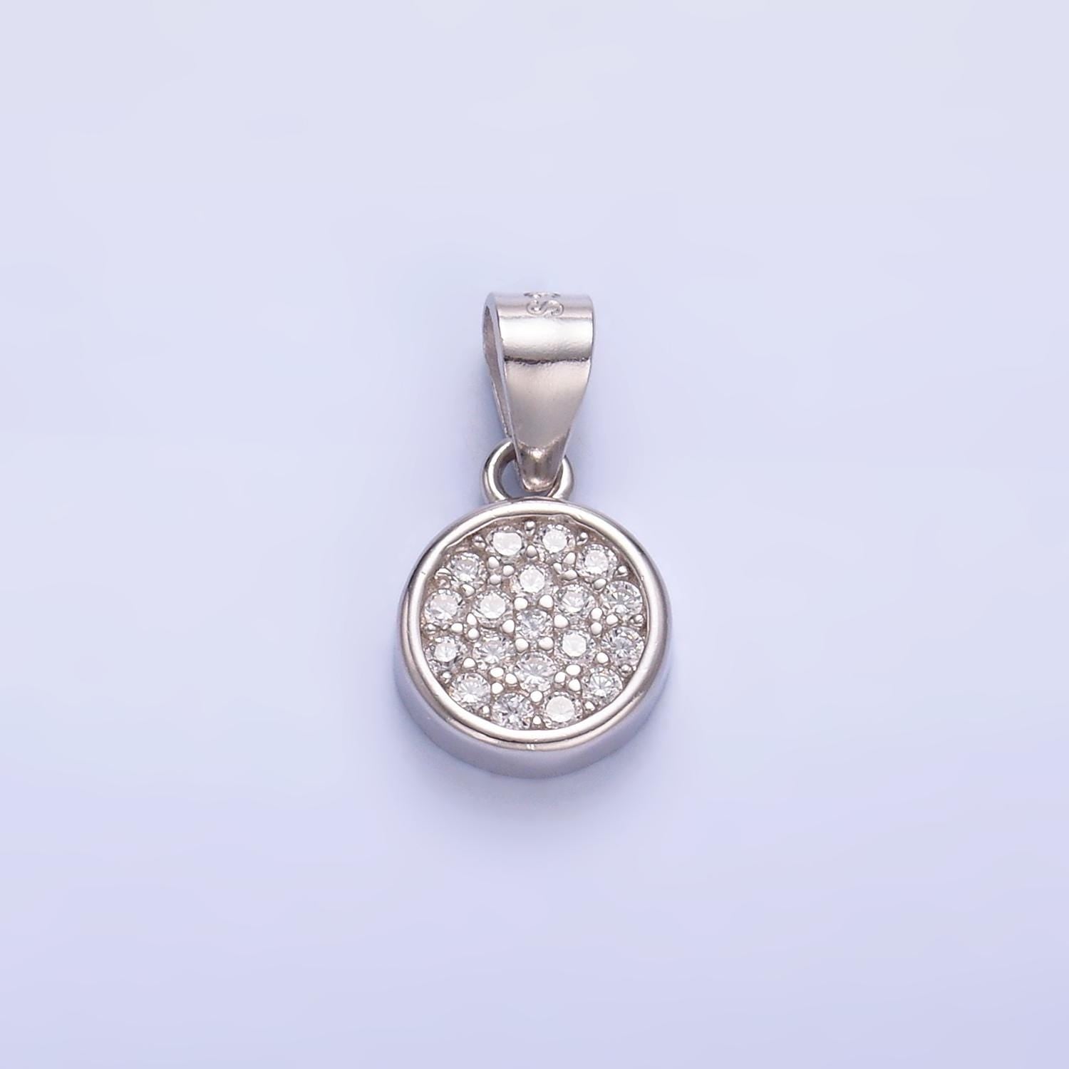 Mini Cubic Zirconia Coin Charn S925 Sterling Silver Clear CZ Micro Paved CZ Round Pendant | SL-604