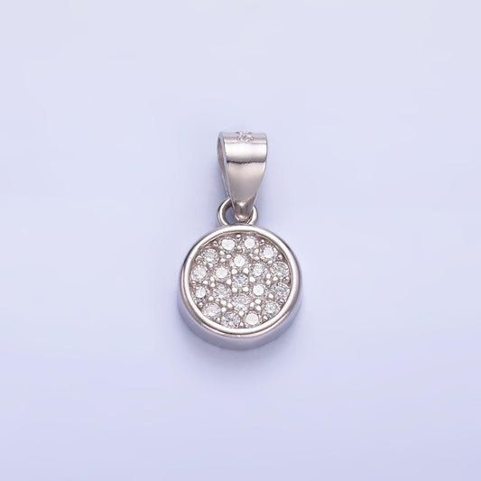 Mini Cubic Zirconia Coin Charn S925 Sterling Silver Clear CZ Micro Paved CZ Round Pendant | SL-604