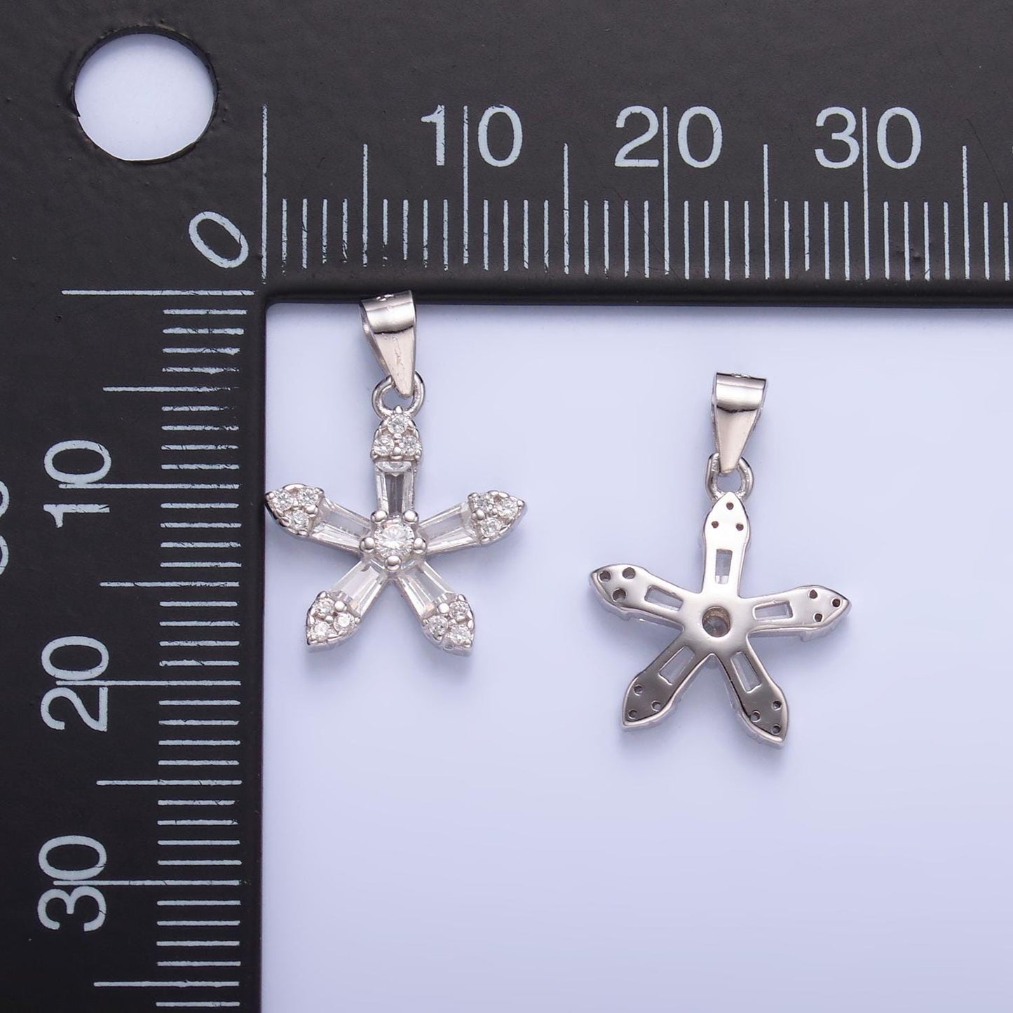 Small Flower Charms S925 Sterling Silver Clear Baguette CZ Flower Charm Pendant | SL-452