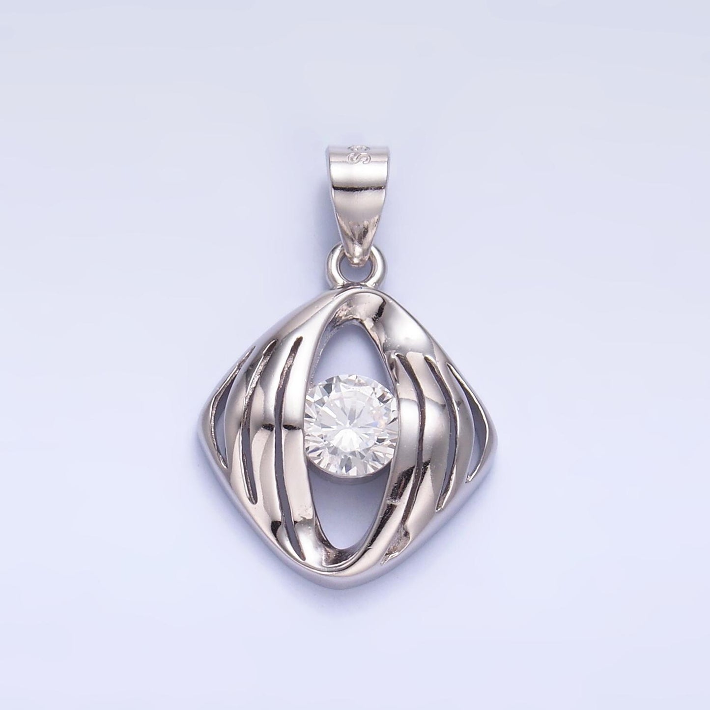 S925 Sterling Silver Clear CZ Geometric Open Pendant | SL-600
