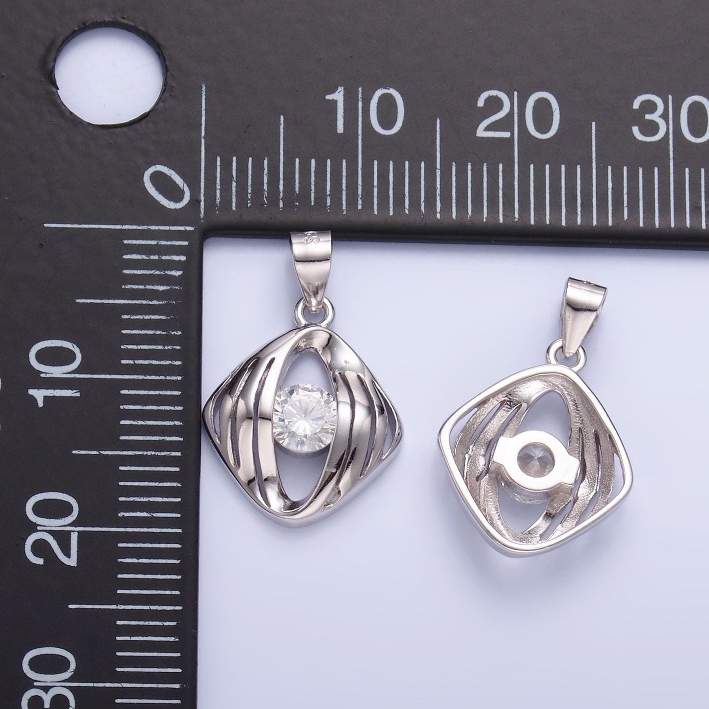 S925 Sterling Silver Clear CZ Geometric Open Pendant | SL-600