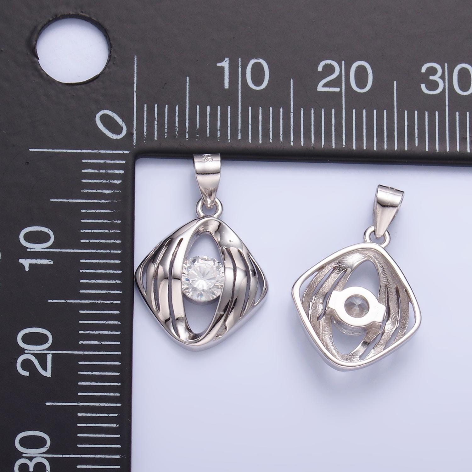 S925 Sterling Silver Clear CZ Geometric Open Pendant | SL-600
