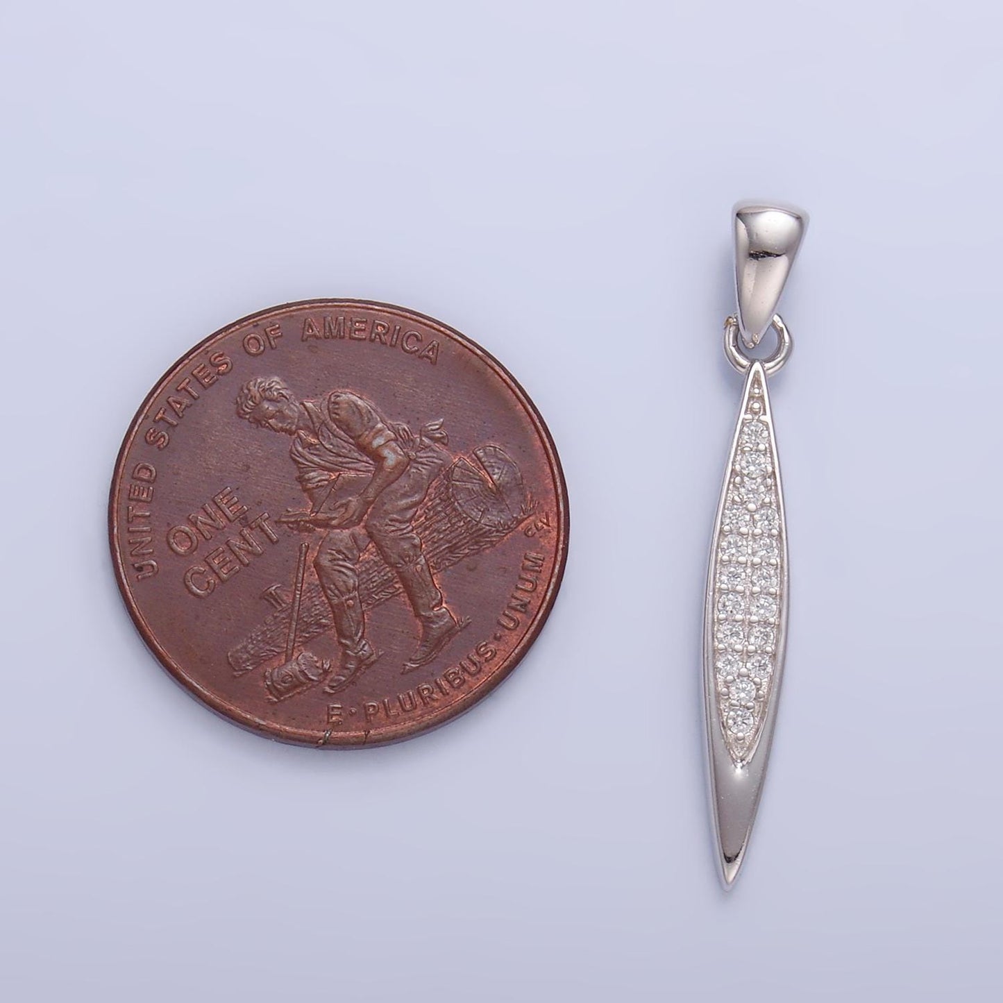 S925 Sterling Silver Thin Long Oval Drop Charm Micro Pave Cubic Zirconia Pendant | SL-602