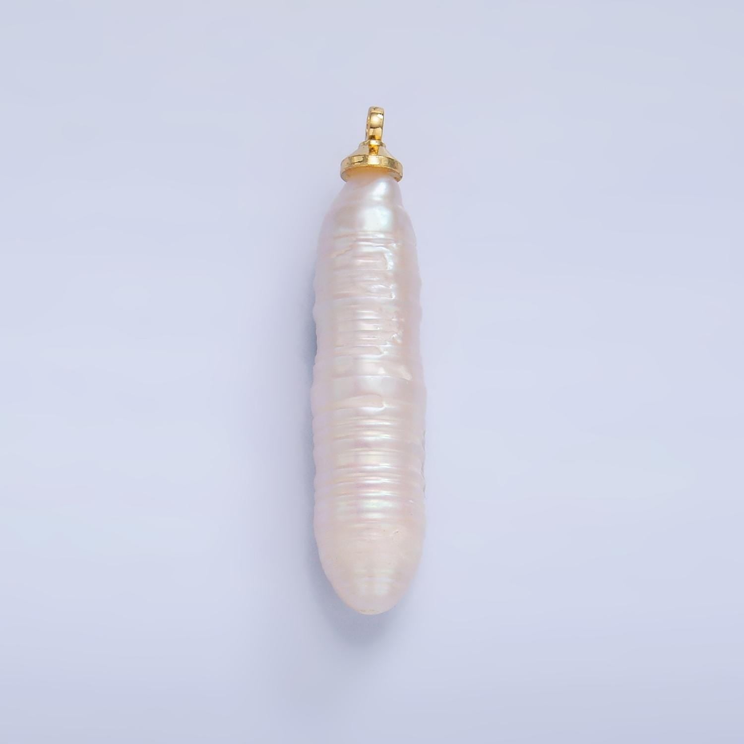 Freeform 14k gold filled 31mm shell pearl long stick pendant dangle charm for minimalist necklace jewelry component | p-1939