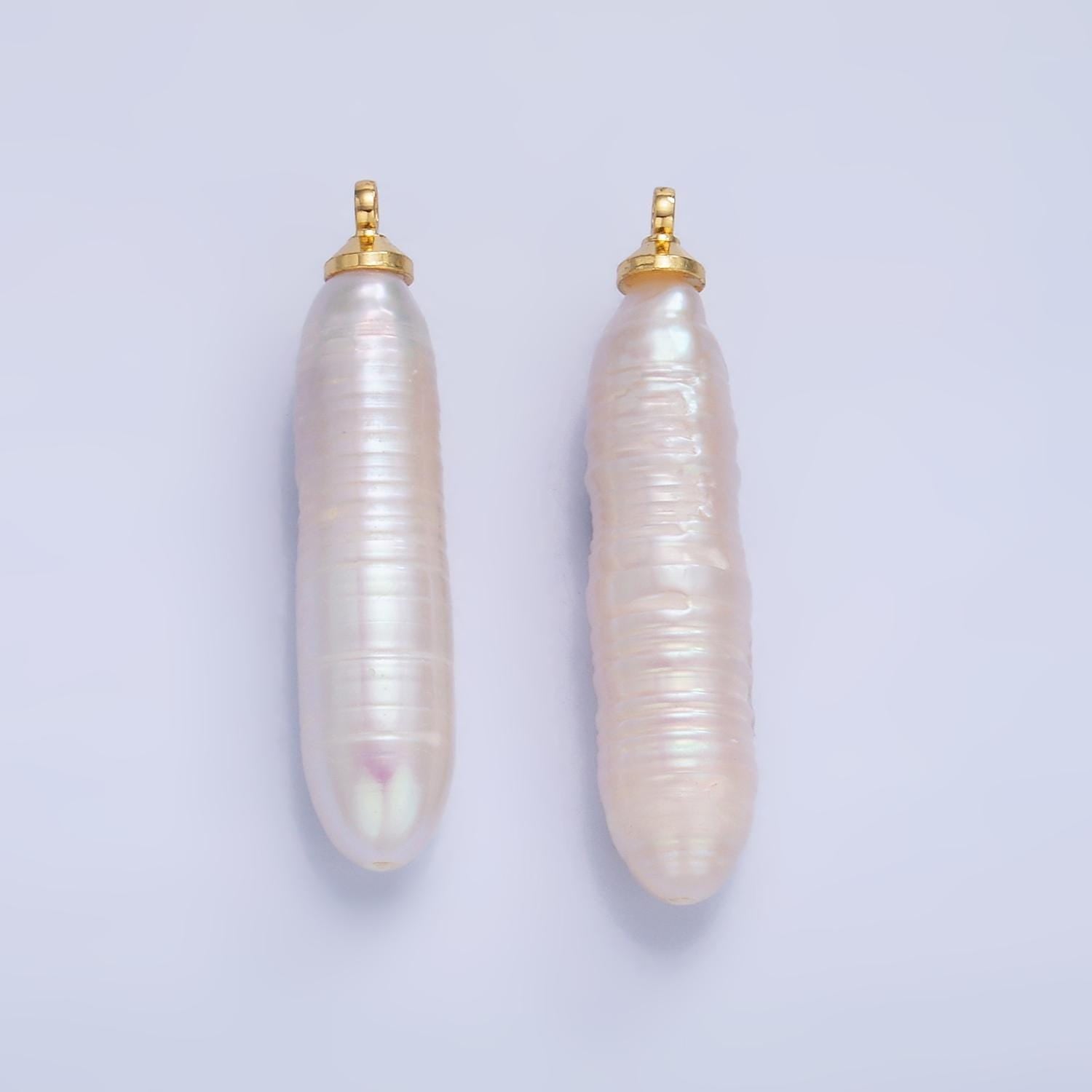Freeform 14k gold filled 31mm shell pearl long stick pendant dangle charm for minimalist necklace jewelry component | p-1939