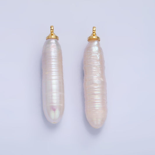 Freeform 14k gold filled 31mm shell pearl long stick pendant dangle charm for minimalist necklace jewelry component | p-1939