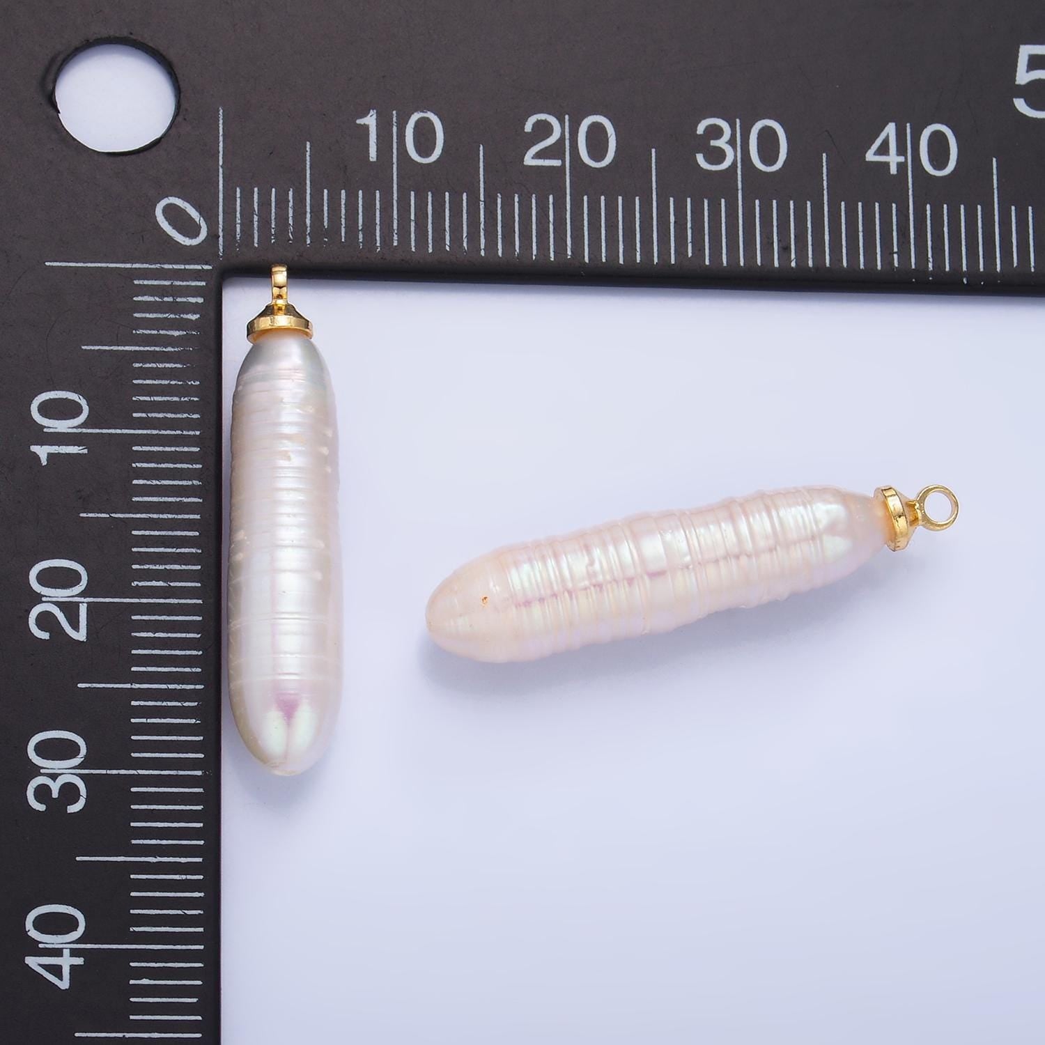 Freeform 14k gold filled 31mm shell pearl long stick pendant dangle charm for minimalist necklace jewelry component | p-1939