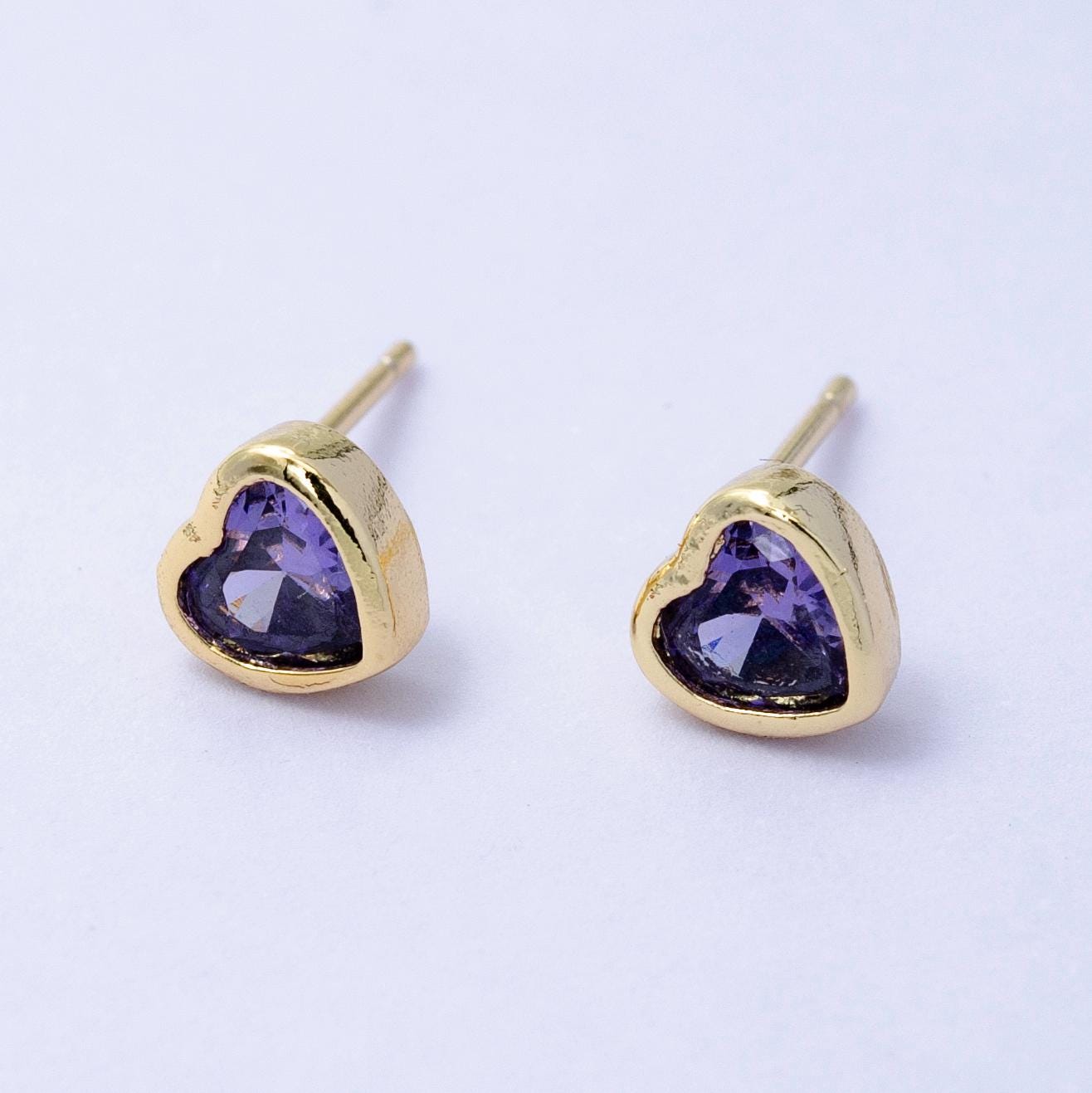 1x tiny heart cz plain bezel set earrings, 14k gold earring, tiny studs, minimal earring, gold cz stud earring