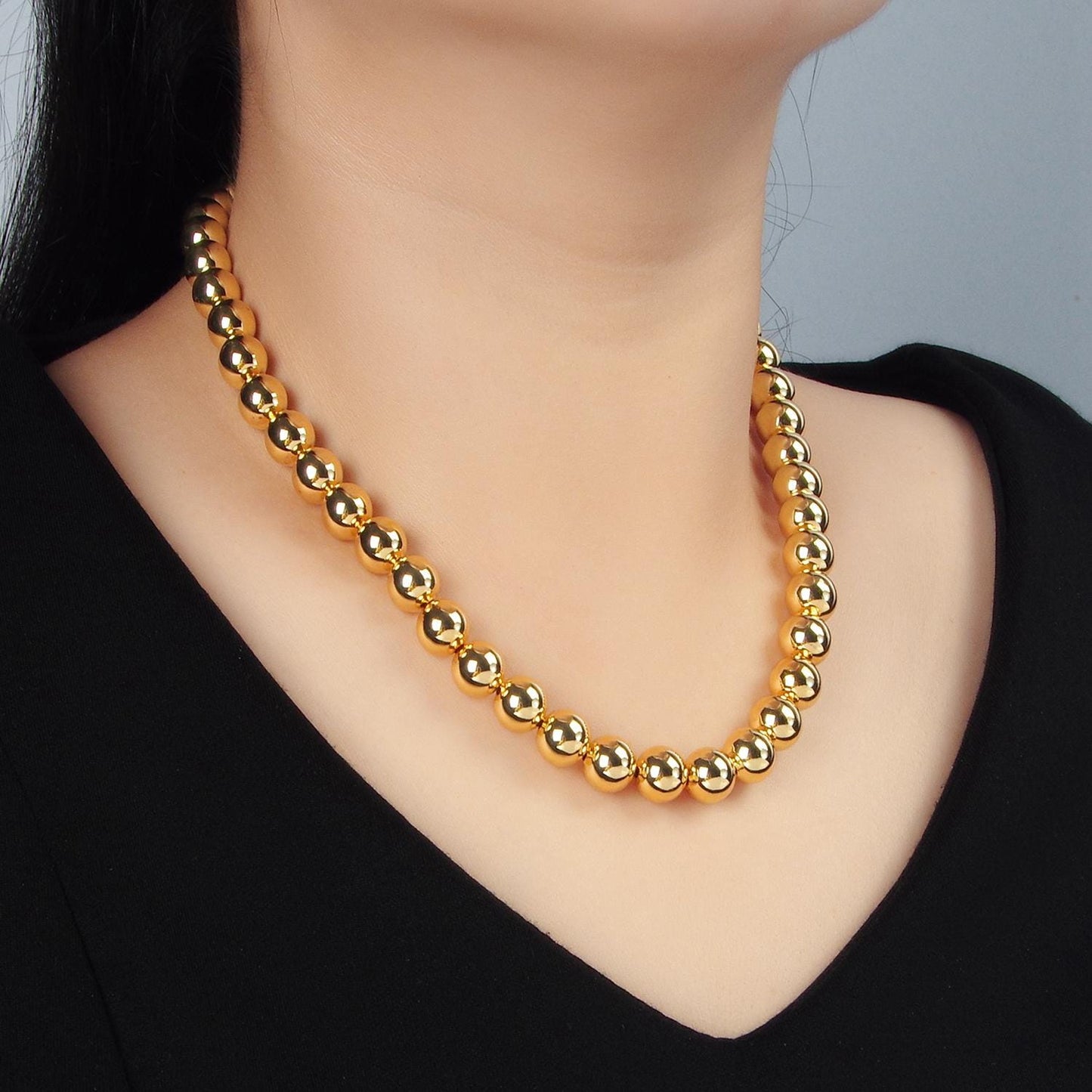 Big Bold Ball Beaded Necklace Chunky Statement necklace Chain layering Magnetic Closure 18.5 Inch Necklace WA2635