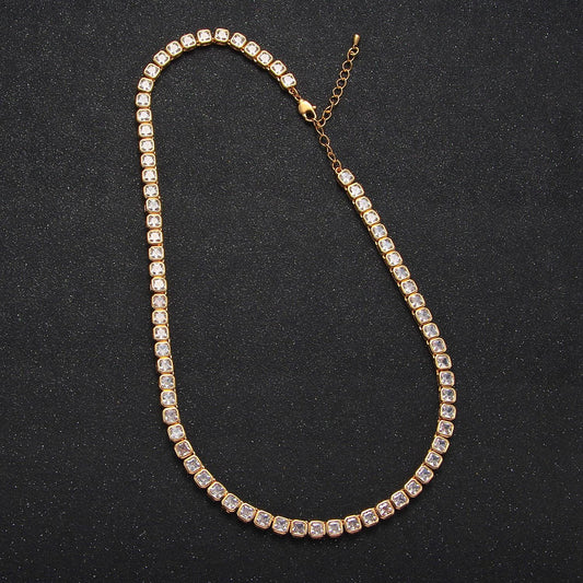 24k gold filled tennis choker necklace Square CZ diamond tennis necklace Clear cubic zirconia stones 17 inch Long | WA2641