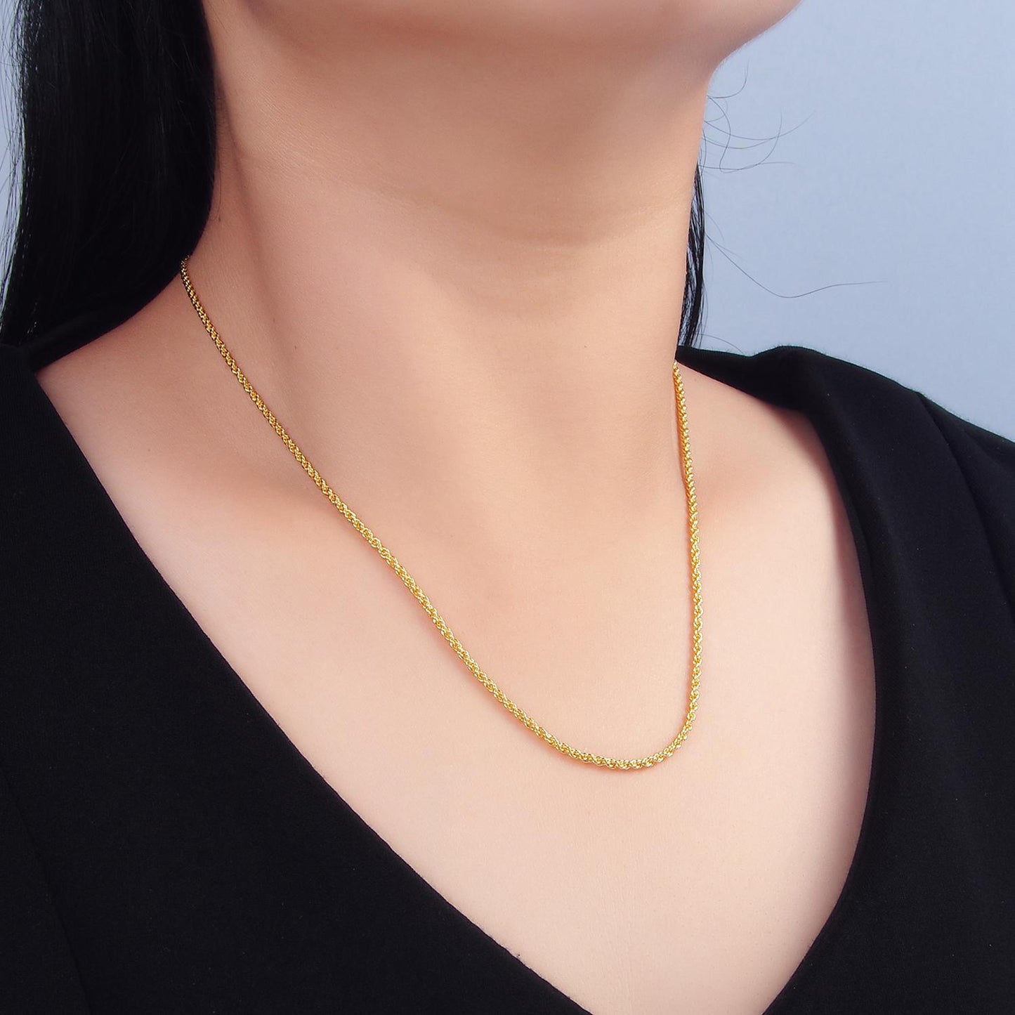 24k gold filled 1.9mm rope 17.7 inch layering chain necklace | WA-2642