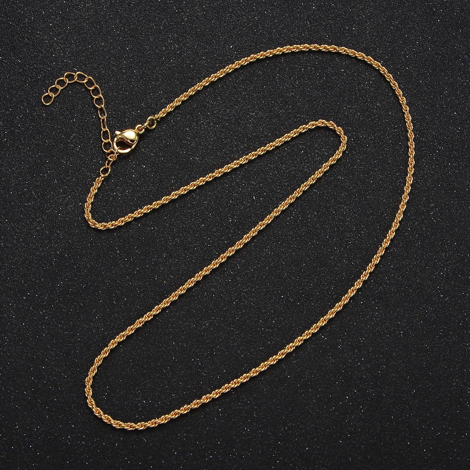 24k gold filled 1.9mm rope 17.7 inch layering chain necklace | WA-2642
