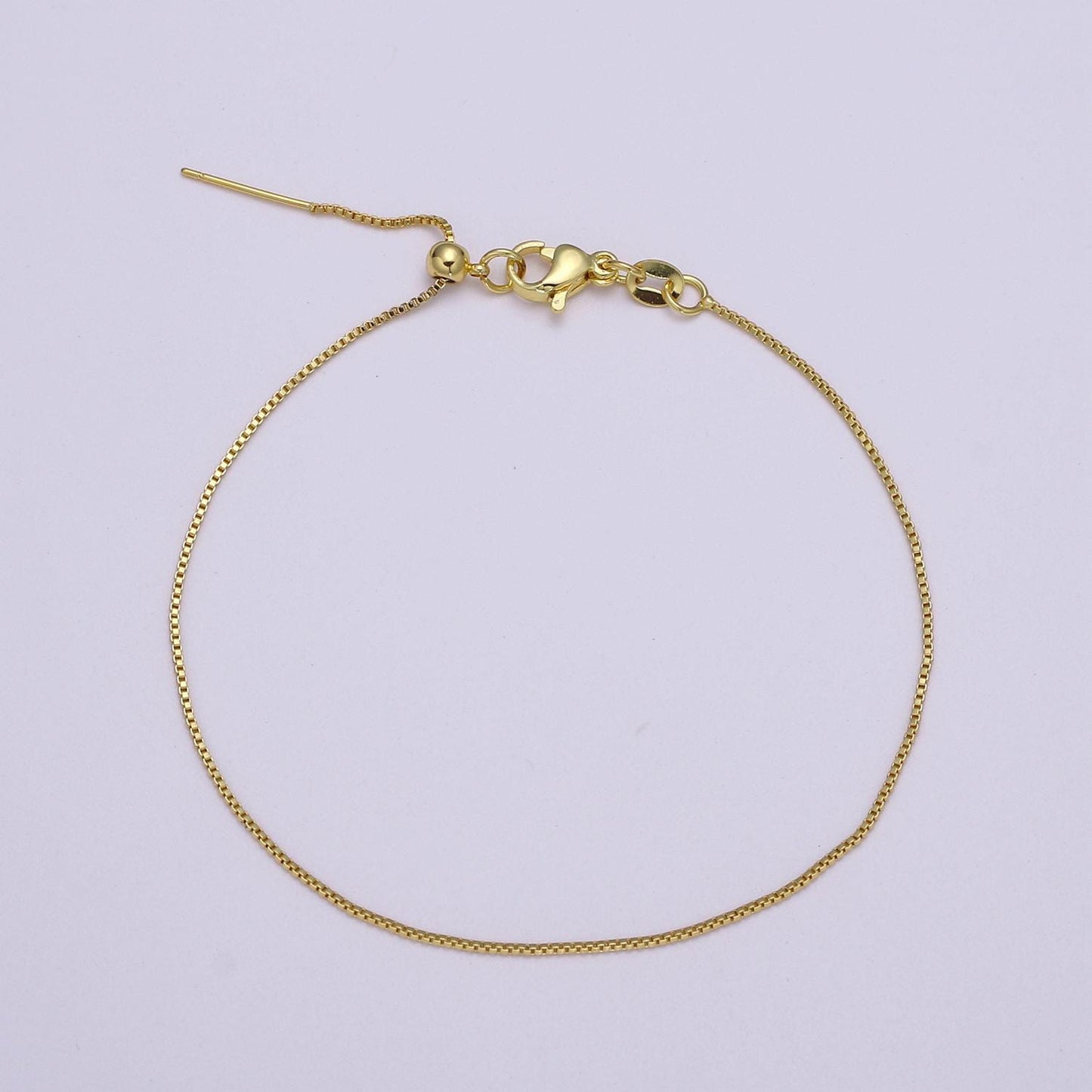 Fine 24k gold filled Box Chain Adjustable Necklace Box link neck chain, thin simple layering chain 18.5" long WA-2736