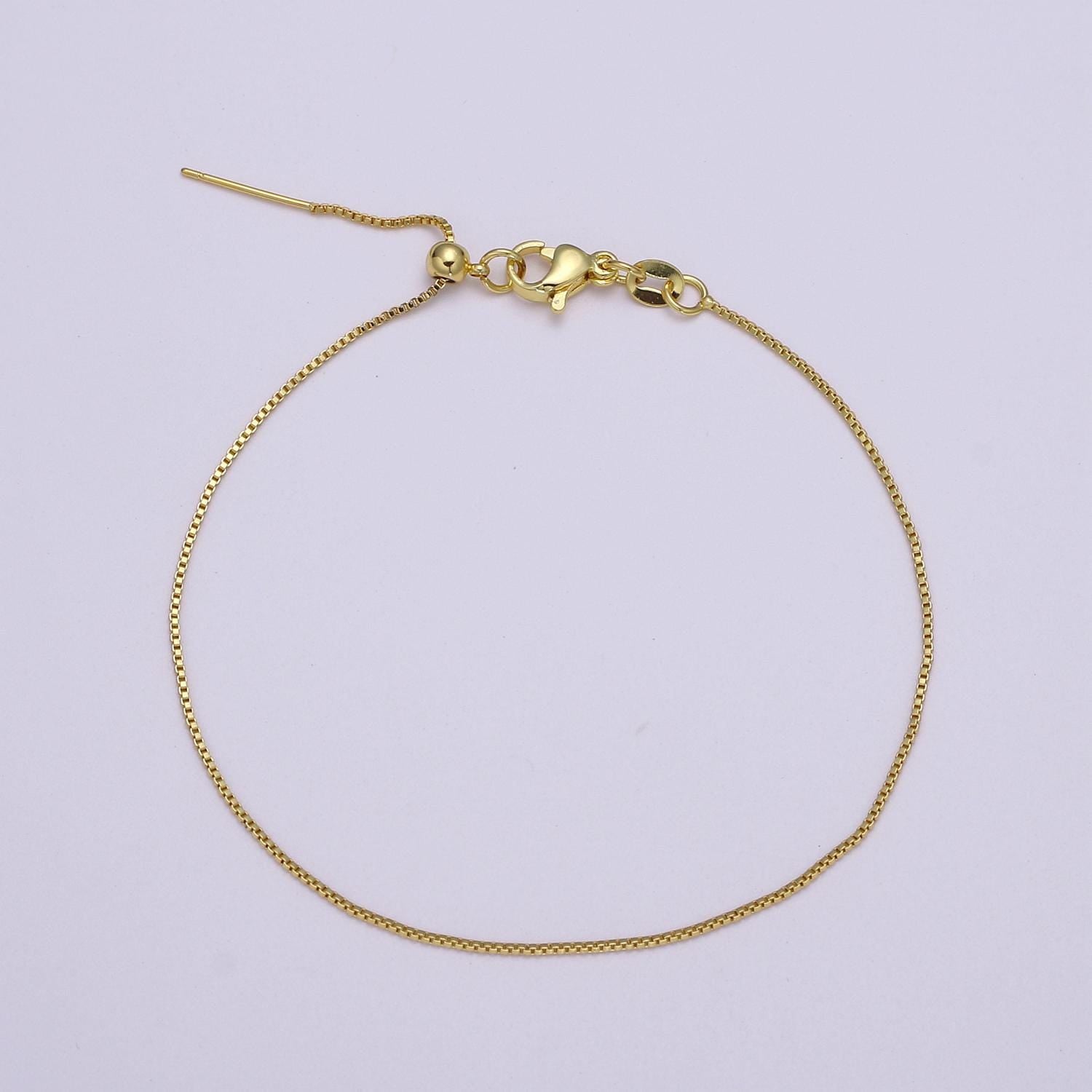 Fine 24k gold filled Box Chain Adjustable Necklace Box link neck chain, thin simple layering chain 18.5" long WA-2736