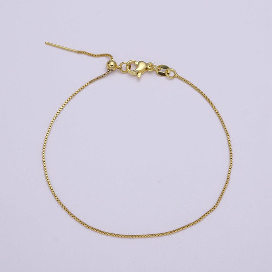 Fine 24k gold filled Box Chain Adjustable Necklace Box link neck chain, thin simple layering chain 18.5" long Threader Chain WA-2736
