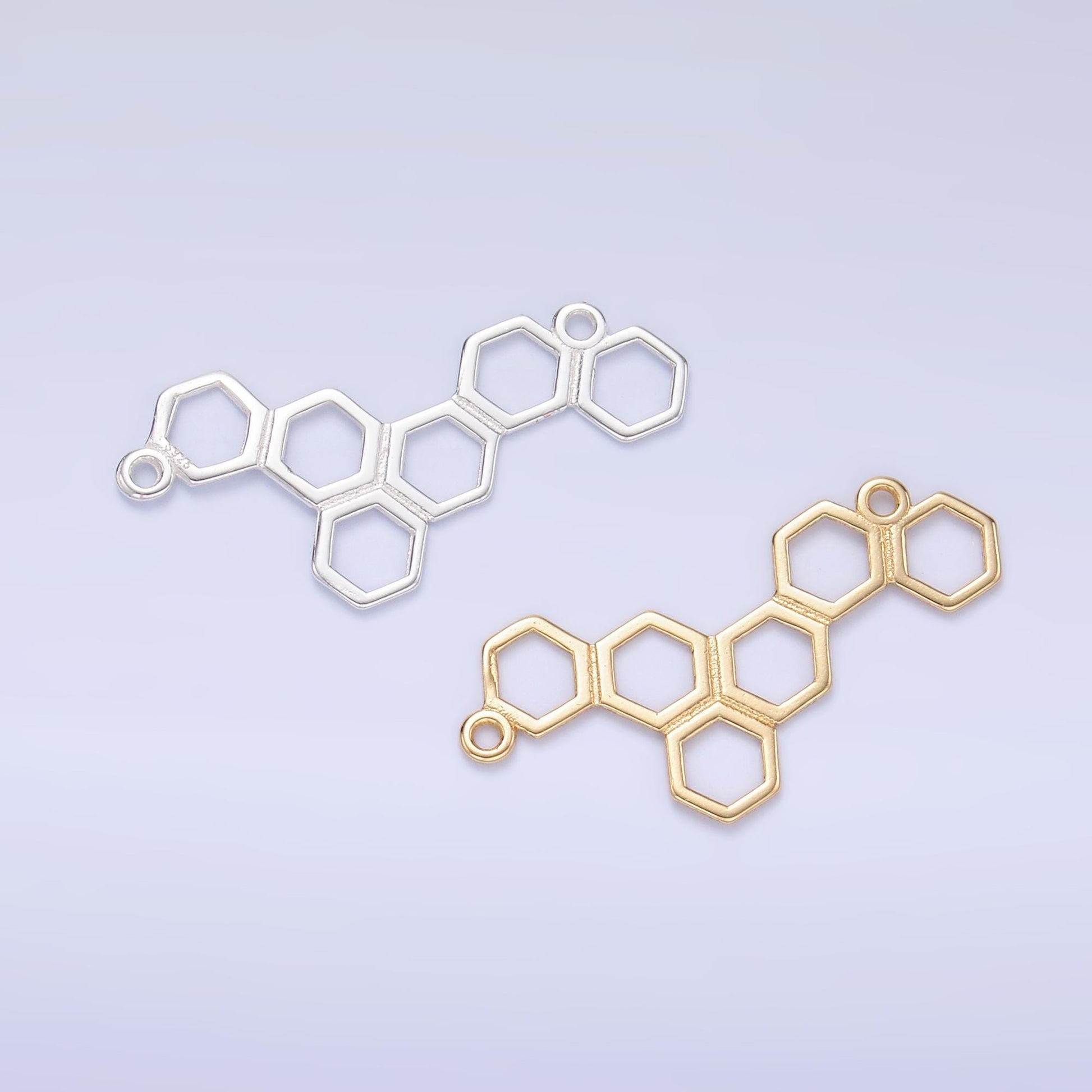 Dainty Sterling Silver honey comb charm Connector Gold Vermeil hexagon Honeycomb open Link Connector for Bracelet Necklace component SL-634