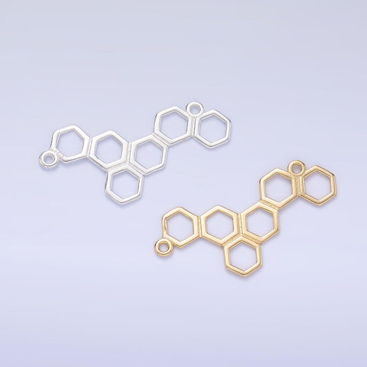 Dainty Sterling Silver honey comb charm Connector Gold Vermeil hexagon Honeycomb open Link Connector for Bracelet Necklace component SL-634
