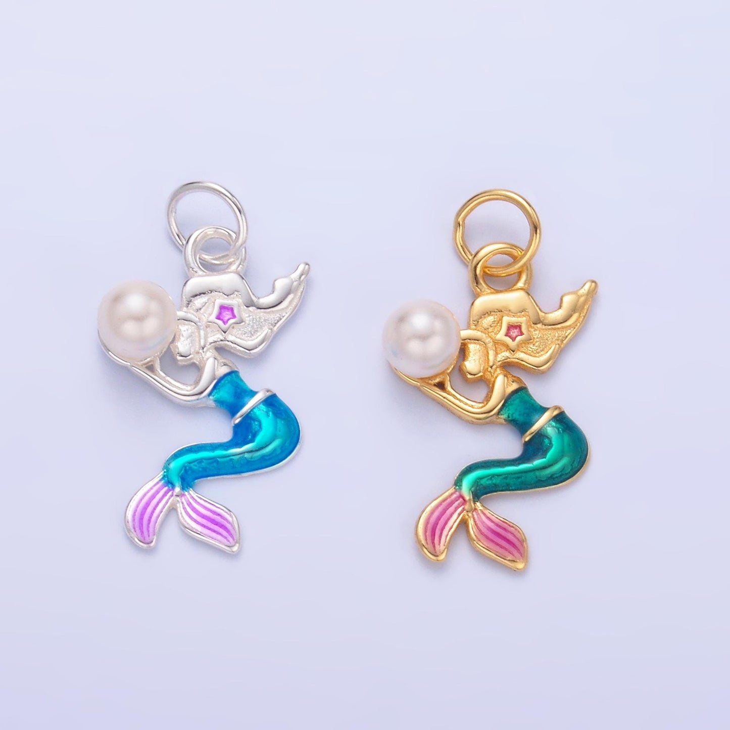 S925 sterling silver enamel Mermaid charm girly Pearl mermaid color Under the Sea pendant | SL-625
