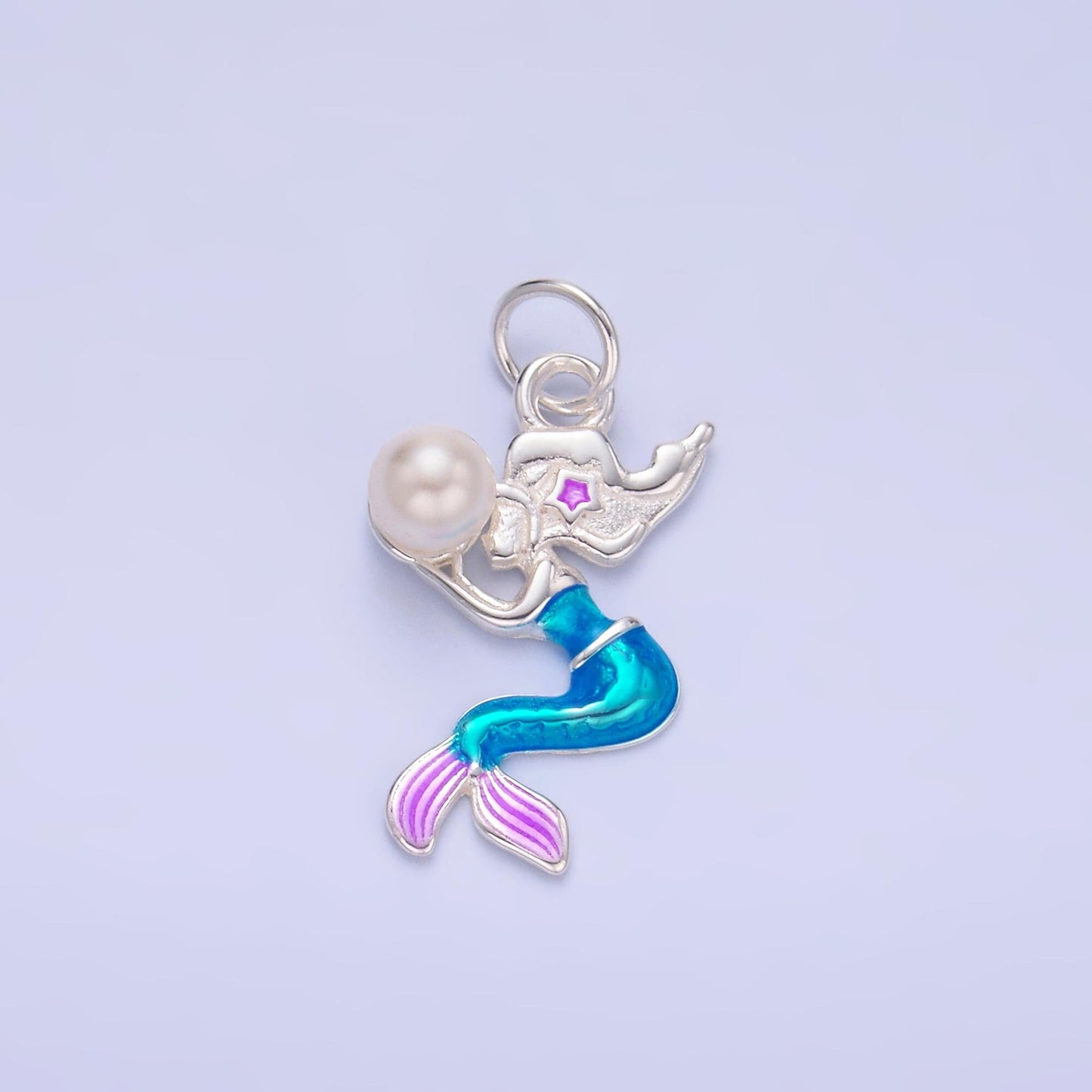 S925 sterling silver enamel Mermaid charm girly Pearl mermaid color Under the Sea pendant | SL-625