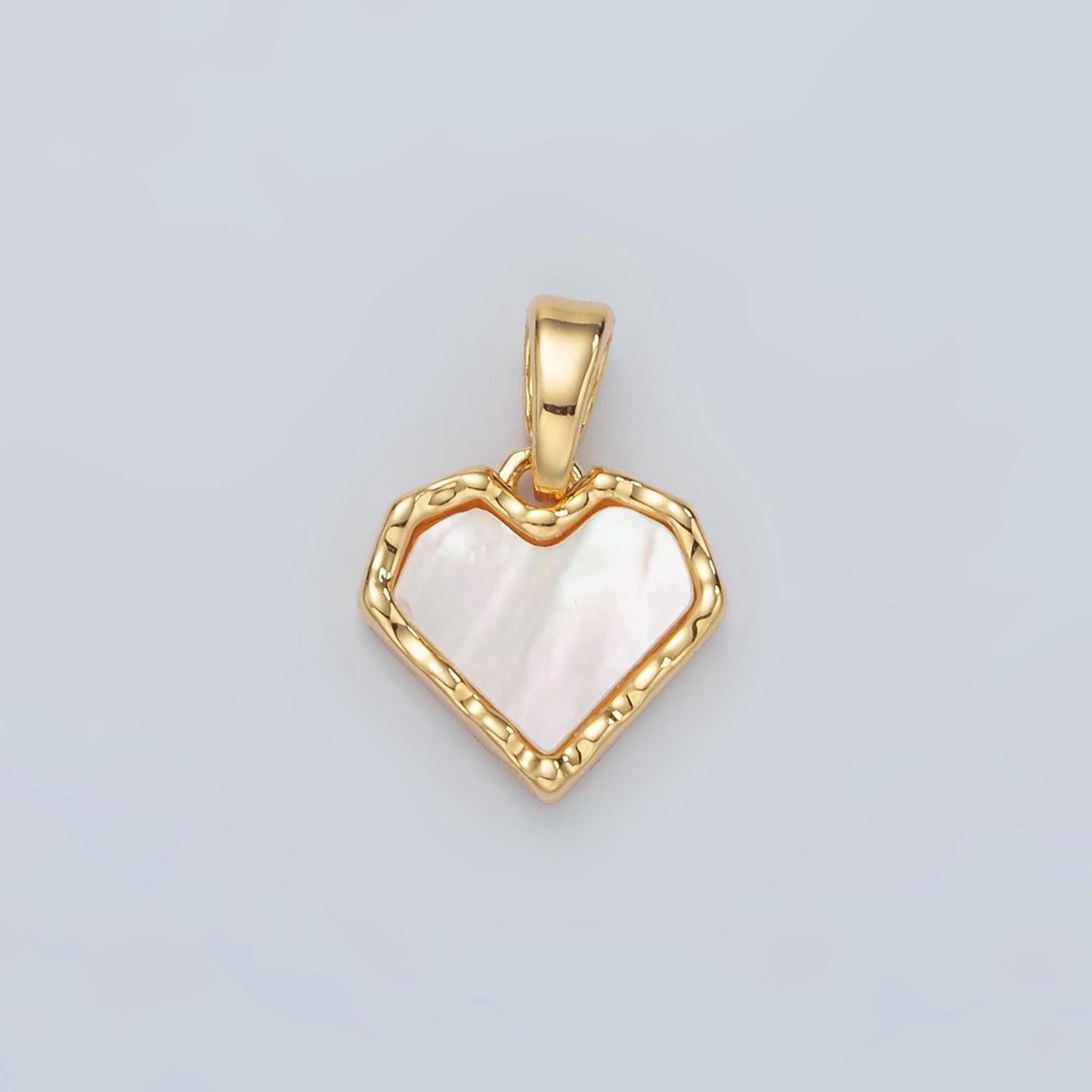 Shell pearl hammered edge heart charm in 24k gold filled pendant for valentine jewelry gift idea making h-488