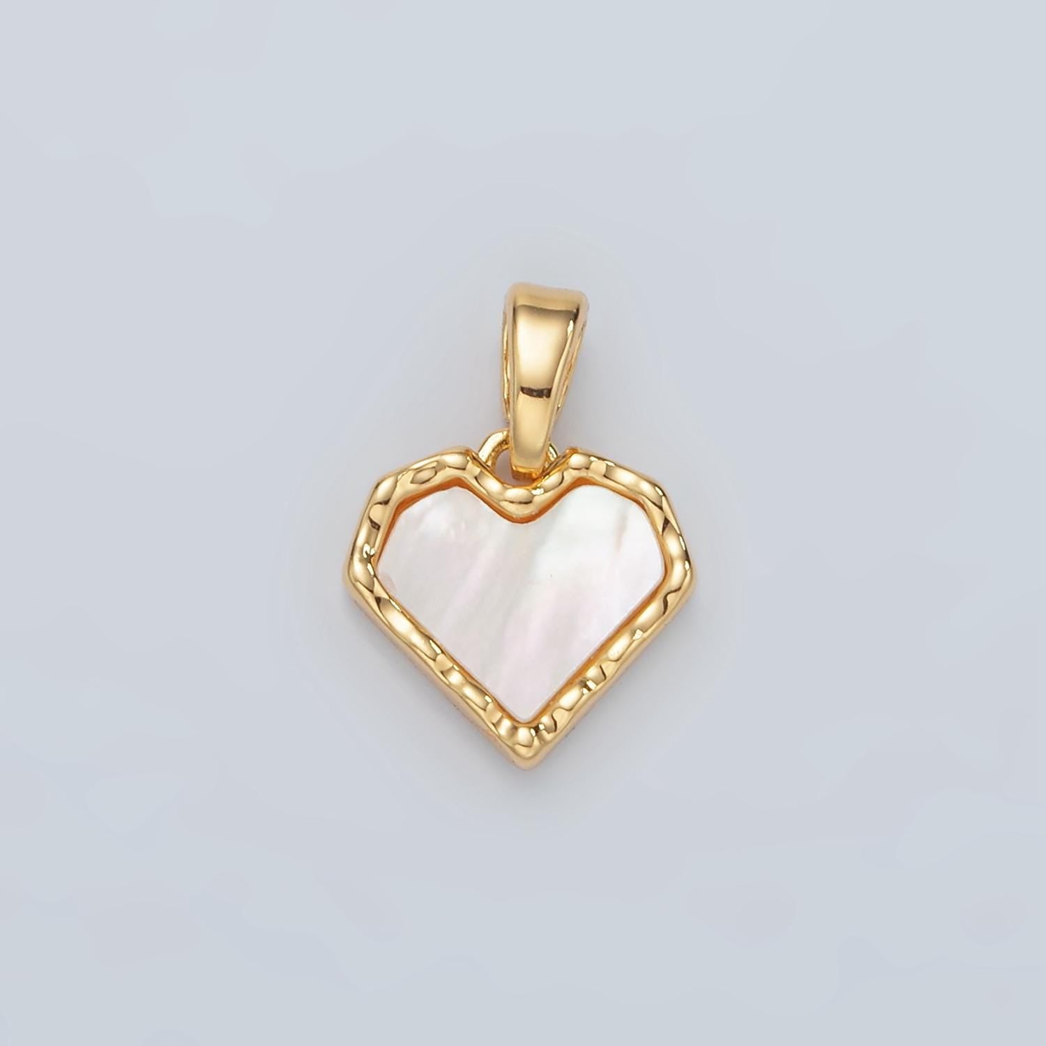 Shell pearl hammered edge heart charm in 24k gold filled pendant for valentine jewelry gift idea making h-488