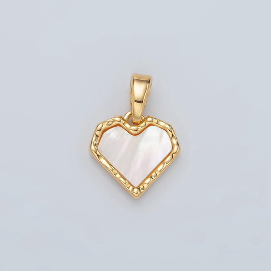 Shell pearl hammered edge heart charm in 24k gold filled pendant for valentine jewelry gift idea making h-488