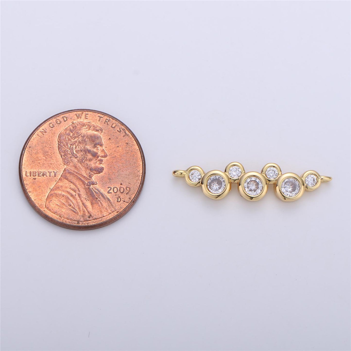 Gold cz seven linked circles charm connector, 24k gold micro paved clear cubic zirconia connected round circles link connector | cogf-371