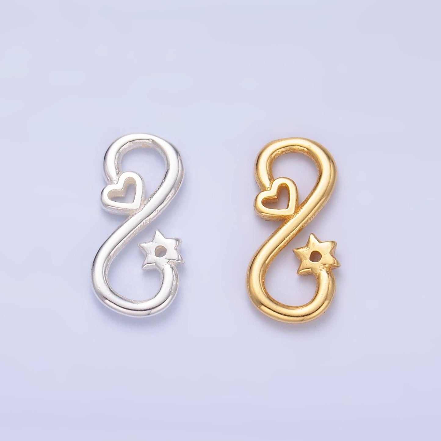 Sterling Silver S925 Mini Heart Star Charm Connector Gold Vermeil Infinity Link Connector for bracelet | SL-631