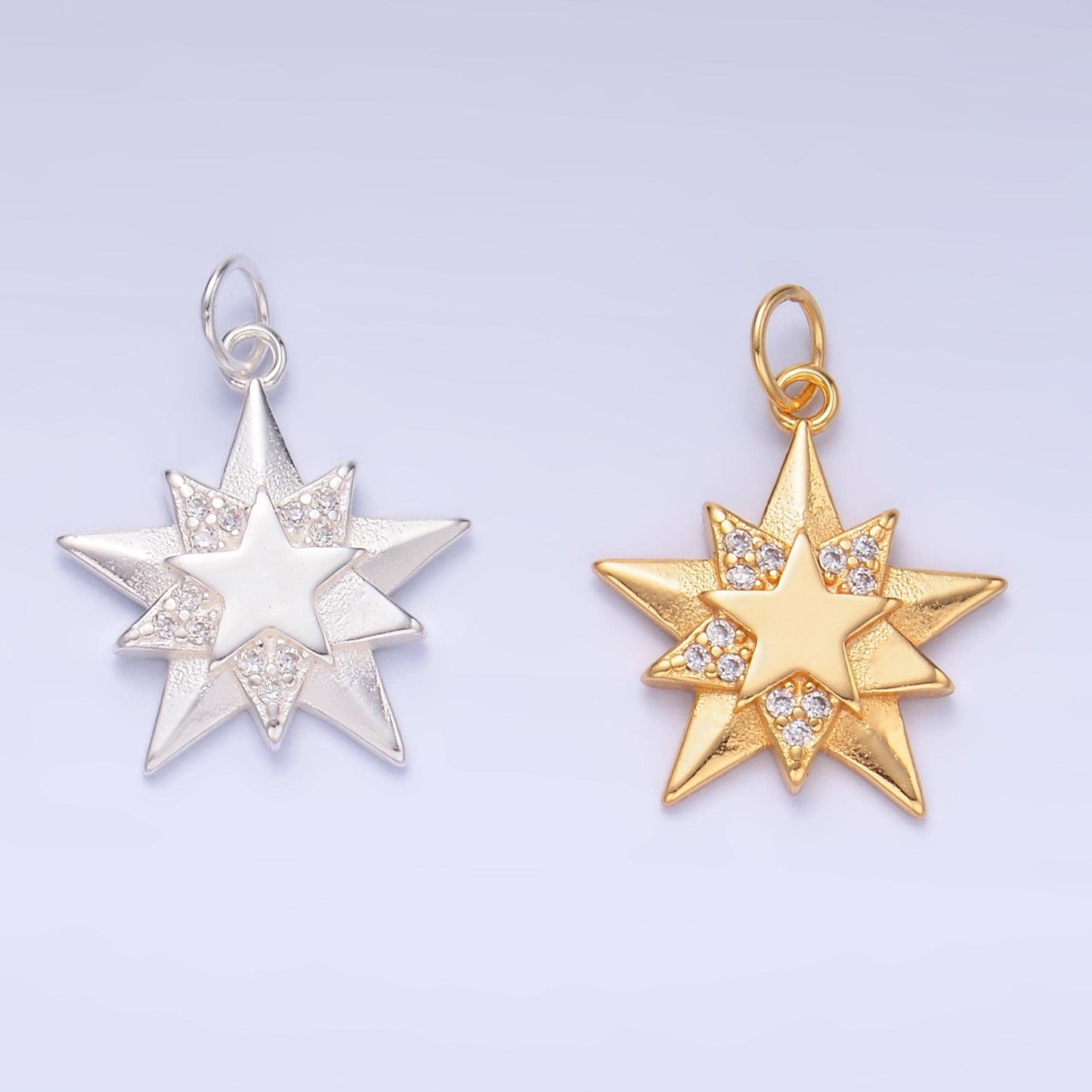 S925 sterling silver Star Charm Clear Micro Pave CZ Celestial pendant Gold Vermeil Supply | SL-629