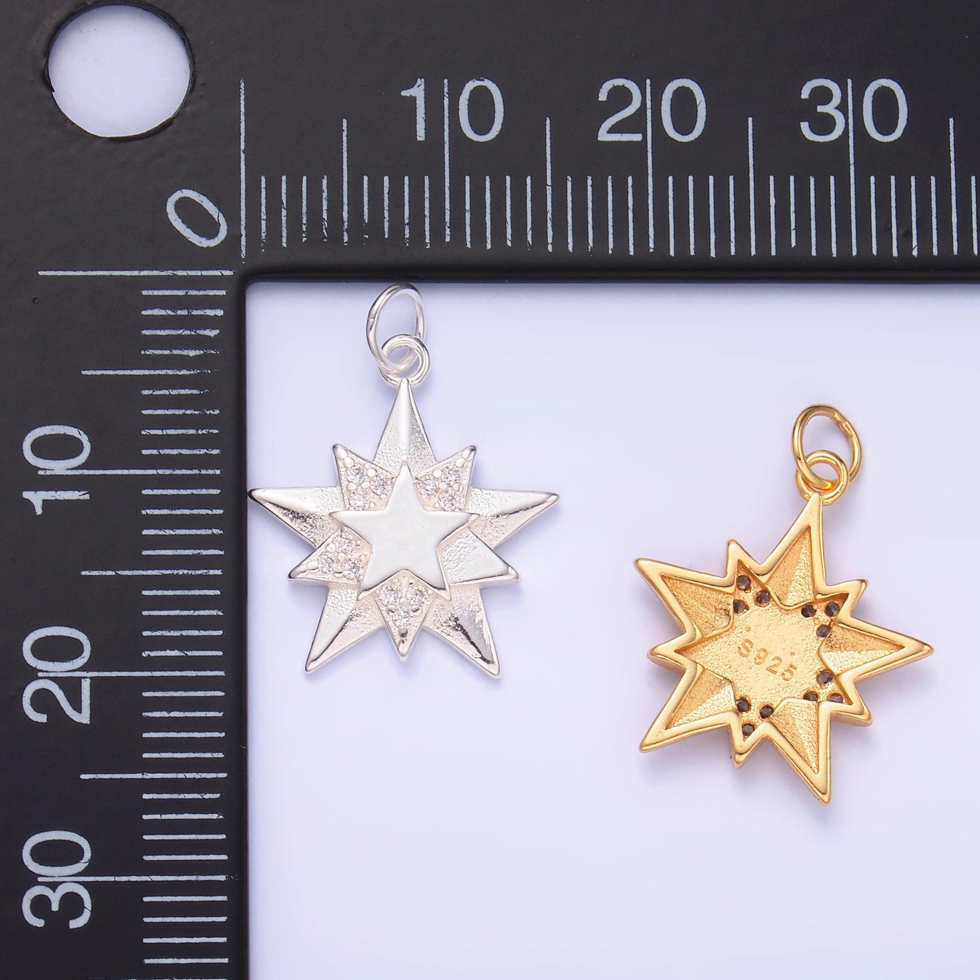 S925 sterling silver Star Charm Clear Micro Pave CZ Celestial pendant Gold Vermeil Supply | SL-629