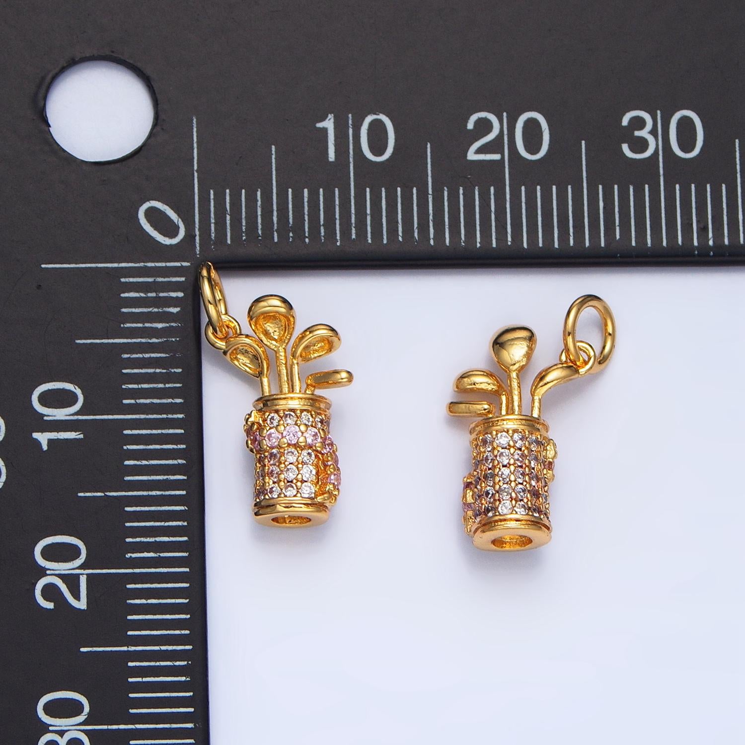 24k golf filled golf bag with clubs charm pendant for bracelet necklace charm sports inspired e370