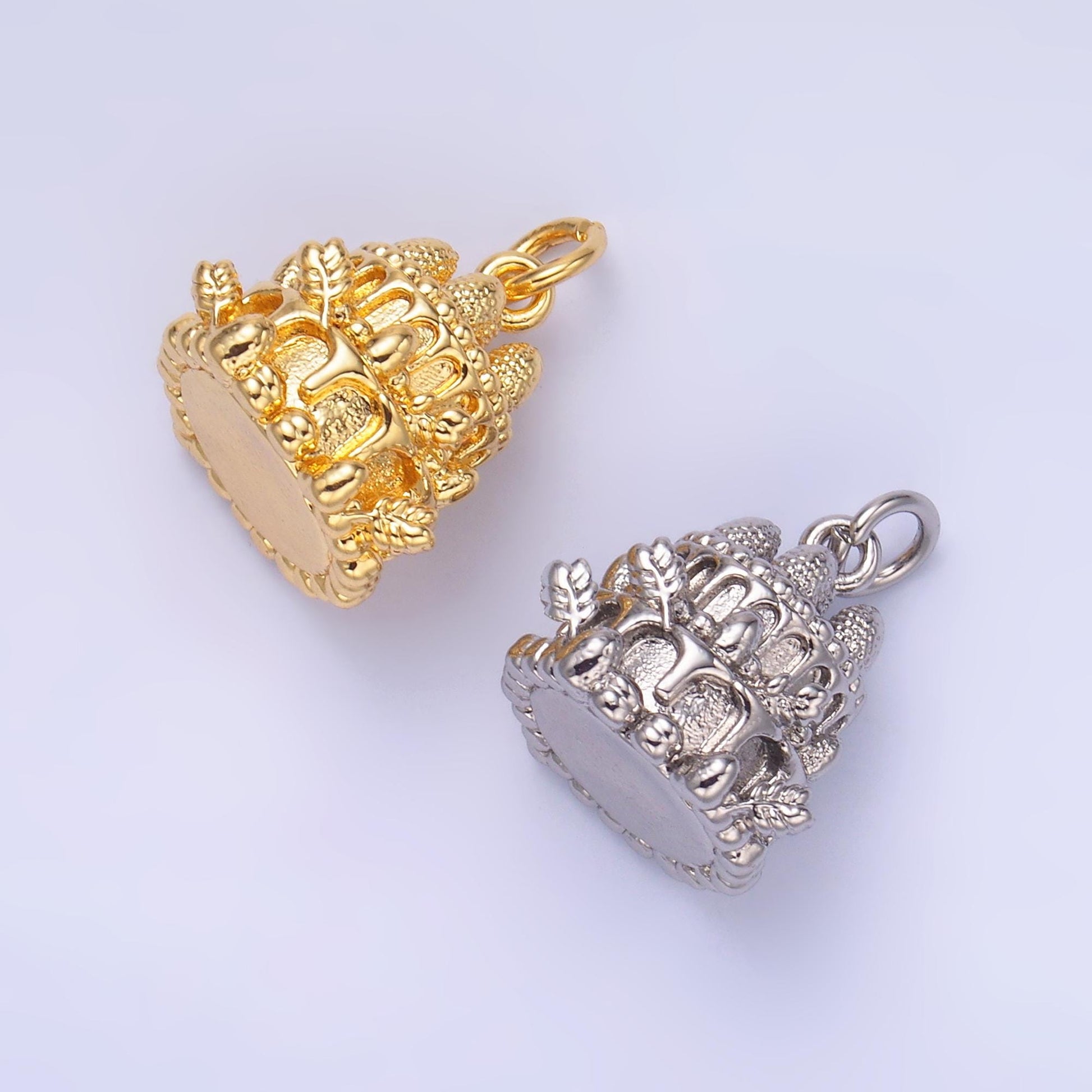 3D Cake 24k gold filled Strawberry Shortcake Charm Silver Birthday Cake charm for Bracelet Necklace Earring Supply | W412