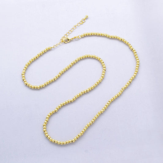 24k gold filled 3mm round bead 17.5 inch chain necklace in gold Ready to wear necklace for jewelry making supply WA-2739
