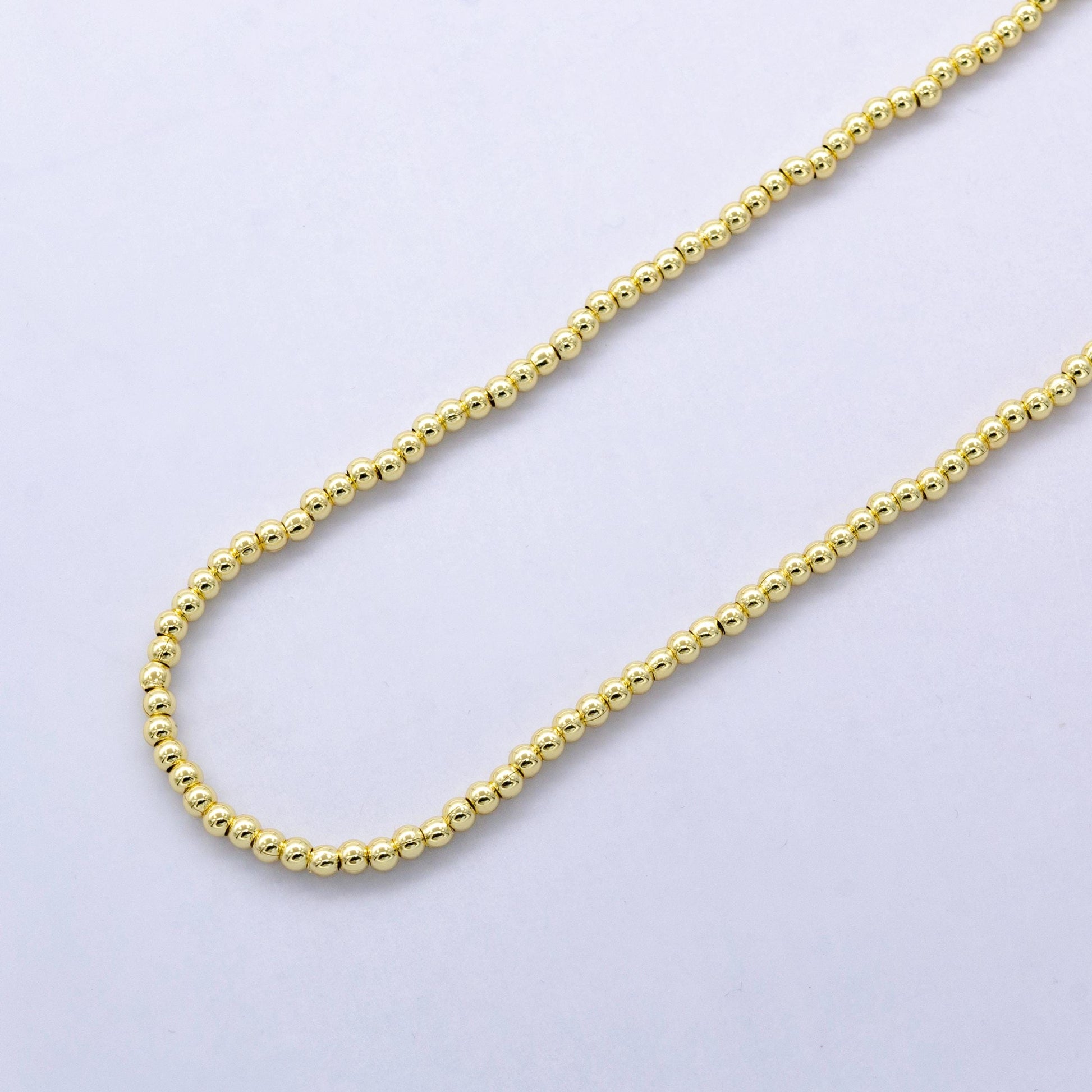 24k gold filled 3mm round bead 17.5 inch chain necklace in gold Ready to wear necklace for jewelry making supply WA-2739