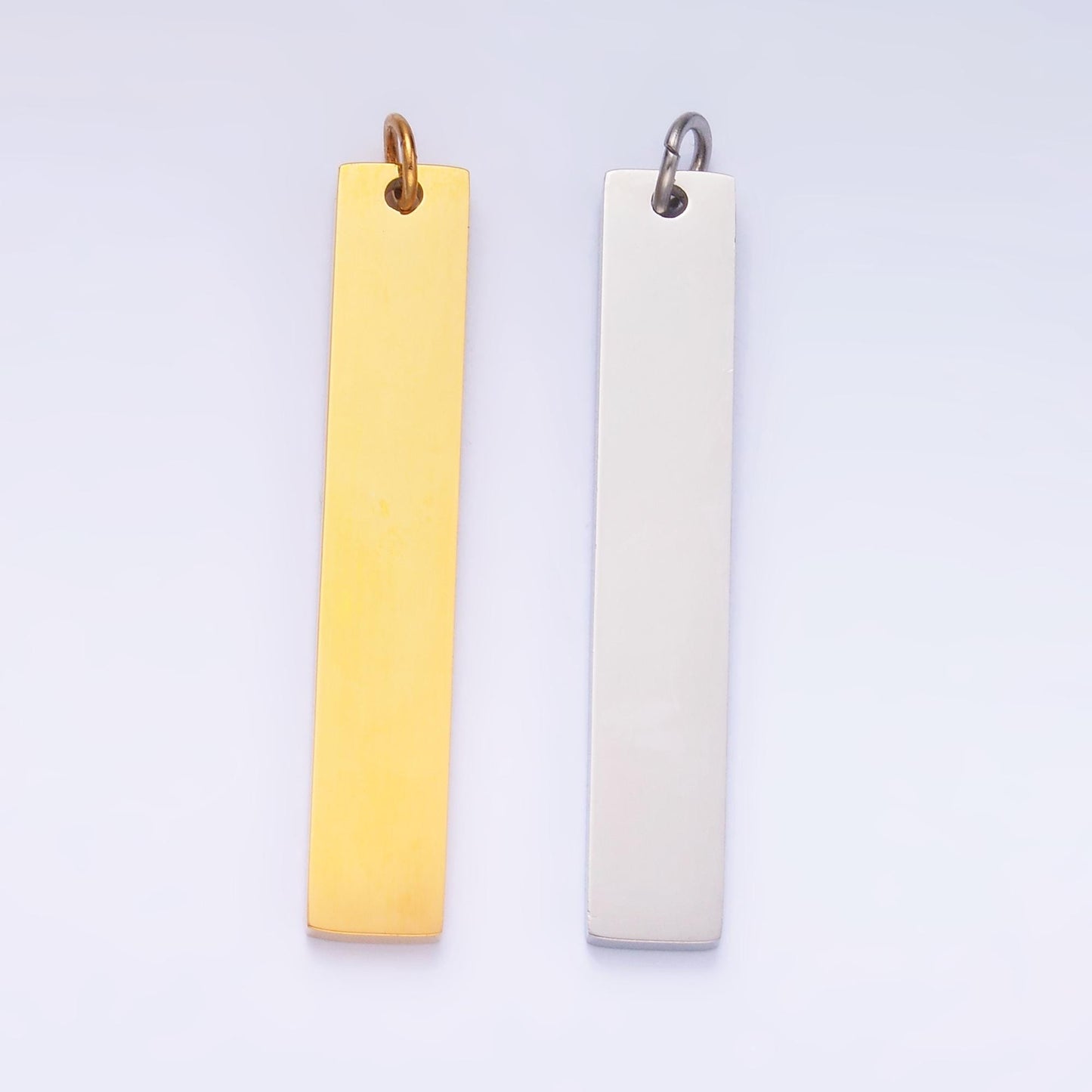 Gold engraved stainless steel Long Bar tag pendant for personalize front, back or both blank tag jewelry making supply P714