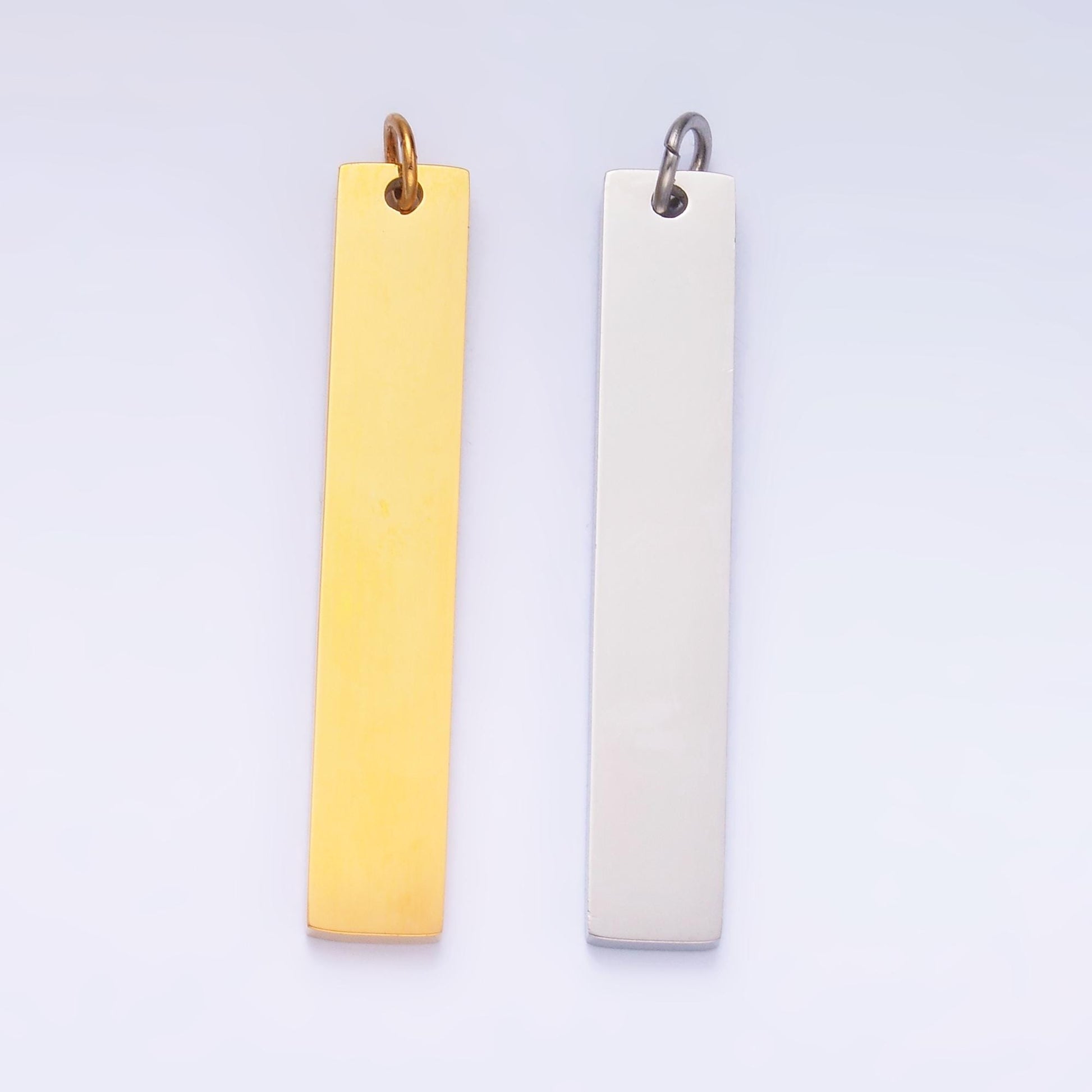 Gold engraved stainless steel Long Bar tag pendant for personalize front, back or both blank tag jewelry making supply P714