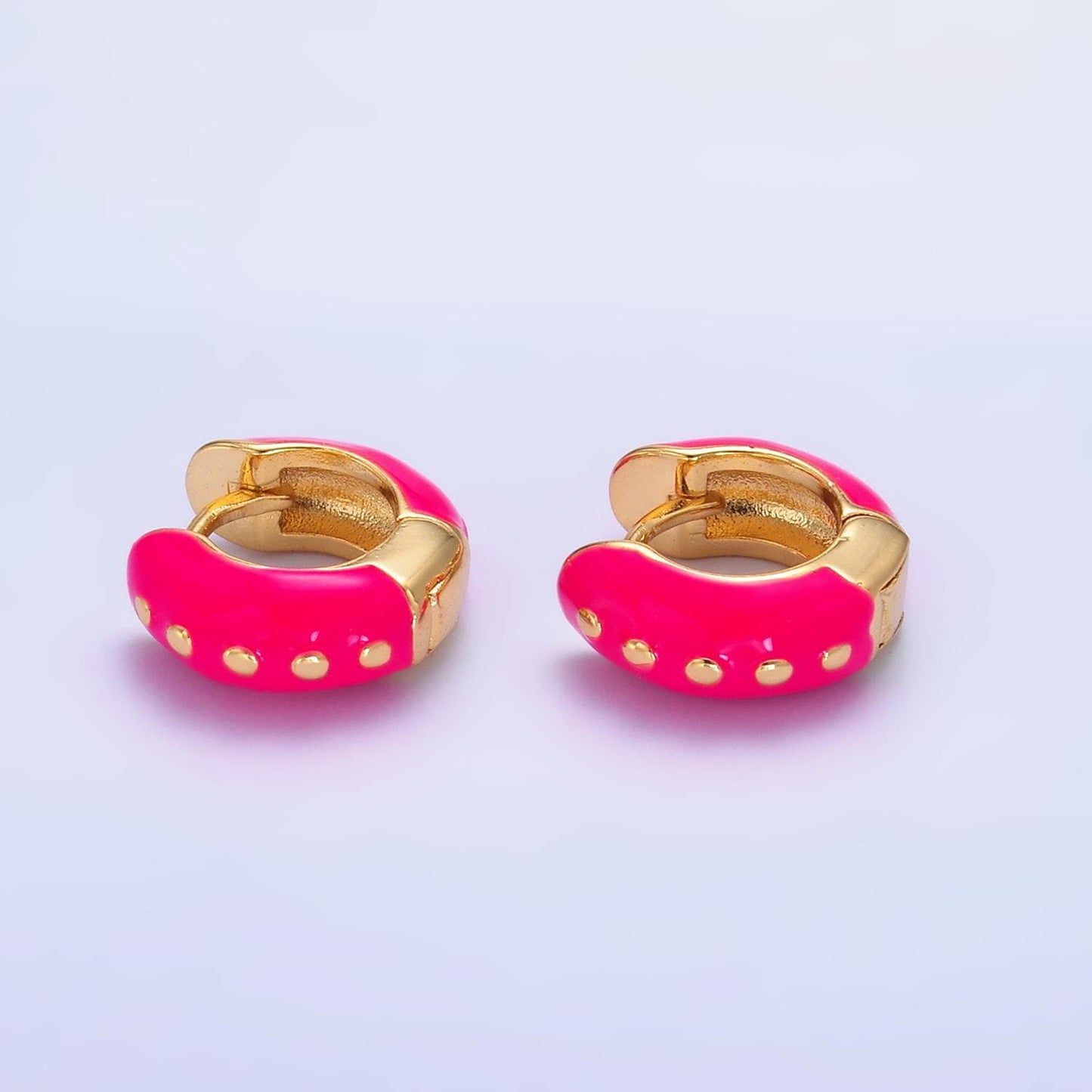 14mm Huggie colorful neon enamel gold hoop earring, pink, green ,black, white Hoop earring multi color small Jewelry T108