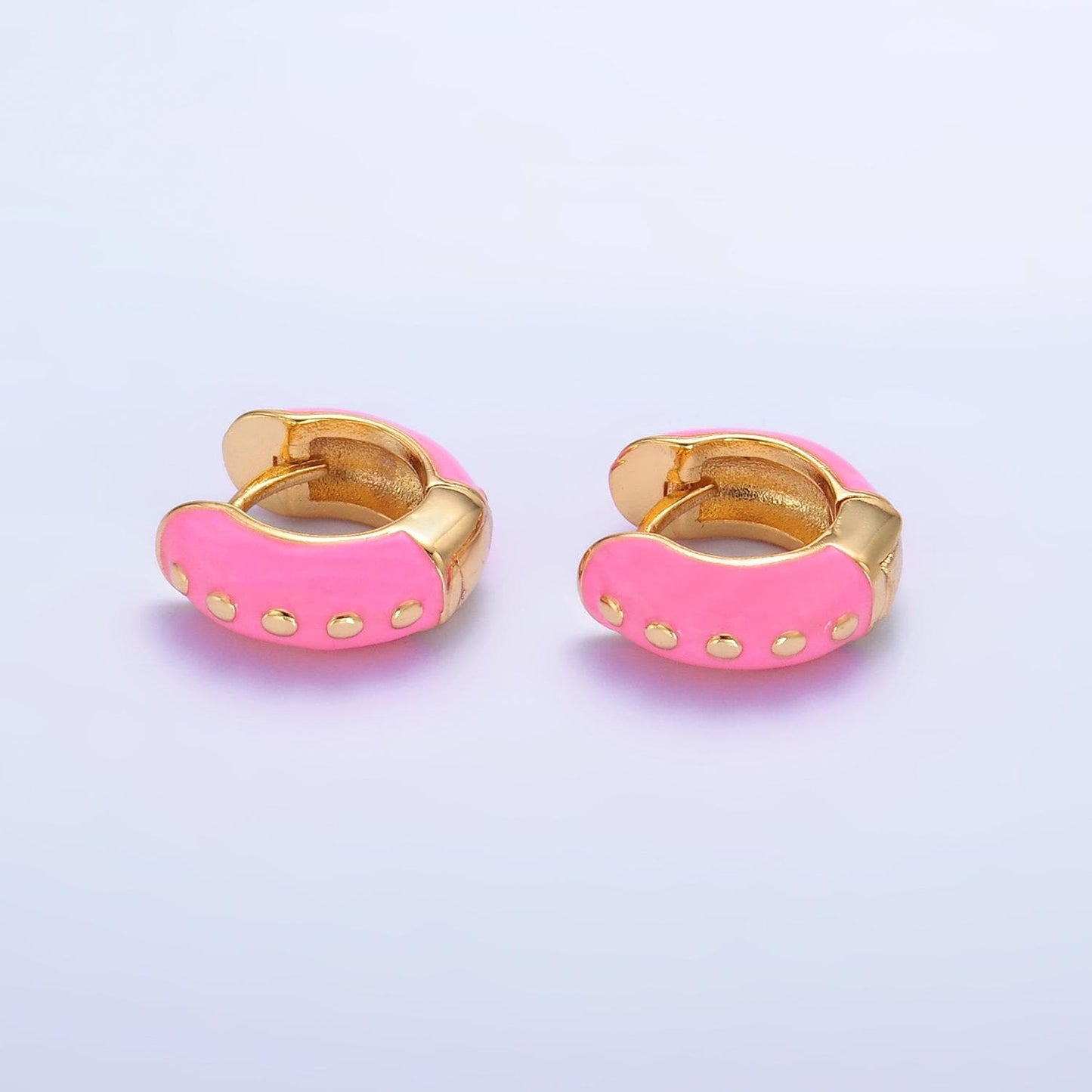 14mm Huggie colorful neon enamel gold hoop earring, pink, green ,black, white Hoop earring multi color small Jewelry T108