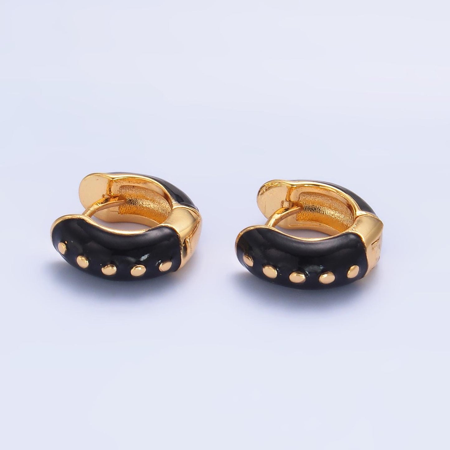 14mm Huggie colorful neon enamel gold hoop earring, pink, green ,black, white Hoop earring multi color small Jewelry T108