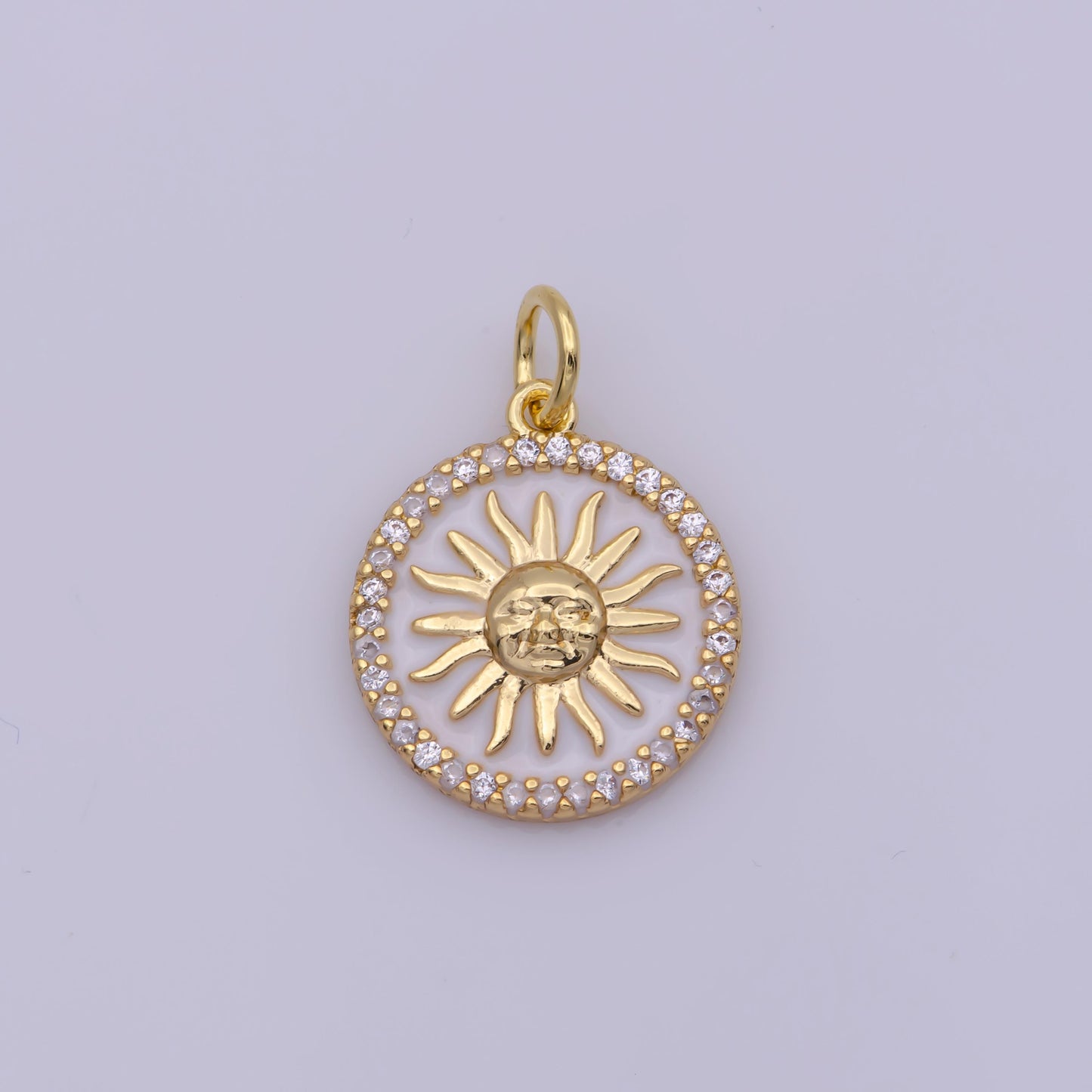 White Pearl SunBurst Pendant Gold Filled Sun Charm Necklace, Sun Ray Coin Pendant for Necklace Bracelet Component N185